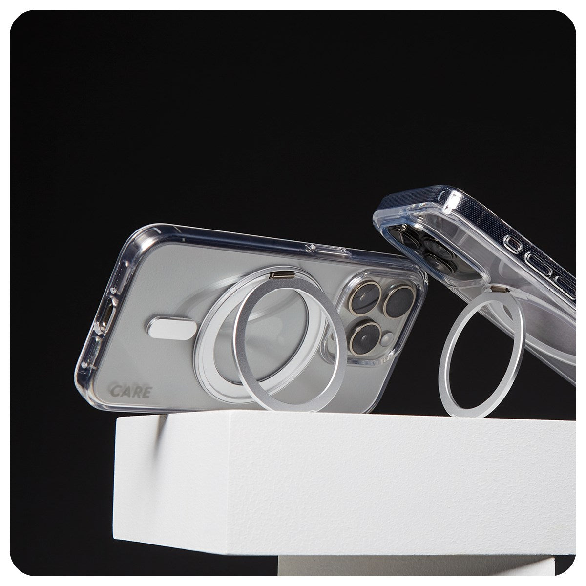 CARE by PanzerGlass® Case Transparent m. Sølv Kickstand & MagSafe iPhone 16