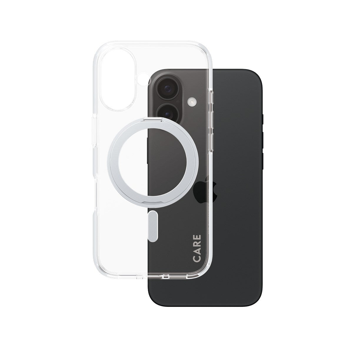 CARE by PanzerGlass® Case Transparent m. Sølv Kickstand & MagSafe iPhone 16