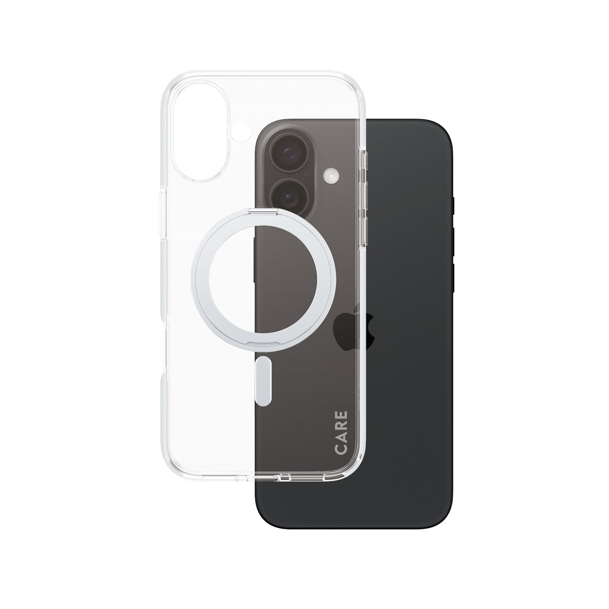 CARE by PanzerGlass® Case Transparent m. Sølv Kickstand & MagSafe iPhone 16 Plus