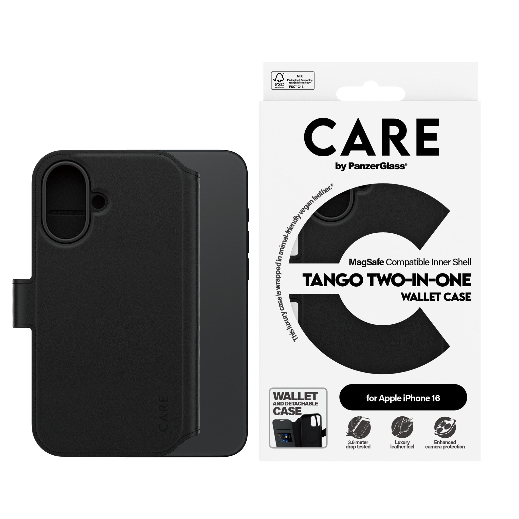CARE by PanzerGlass® Tango Two-in-One Wallet Case m. MagSafe iPhone 16