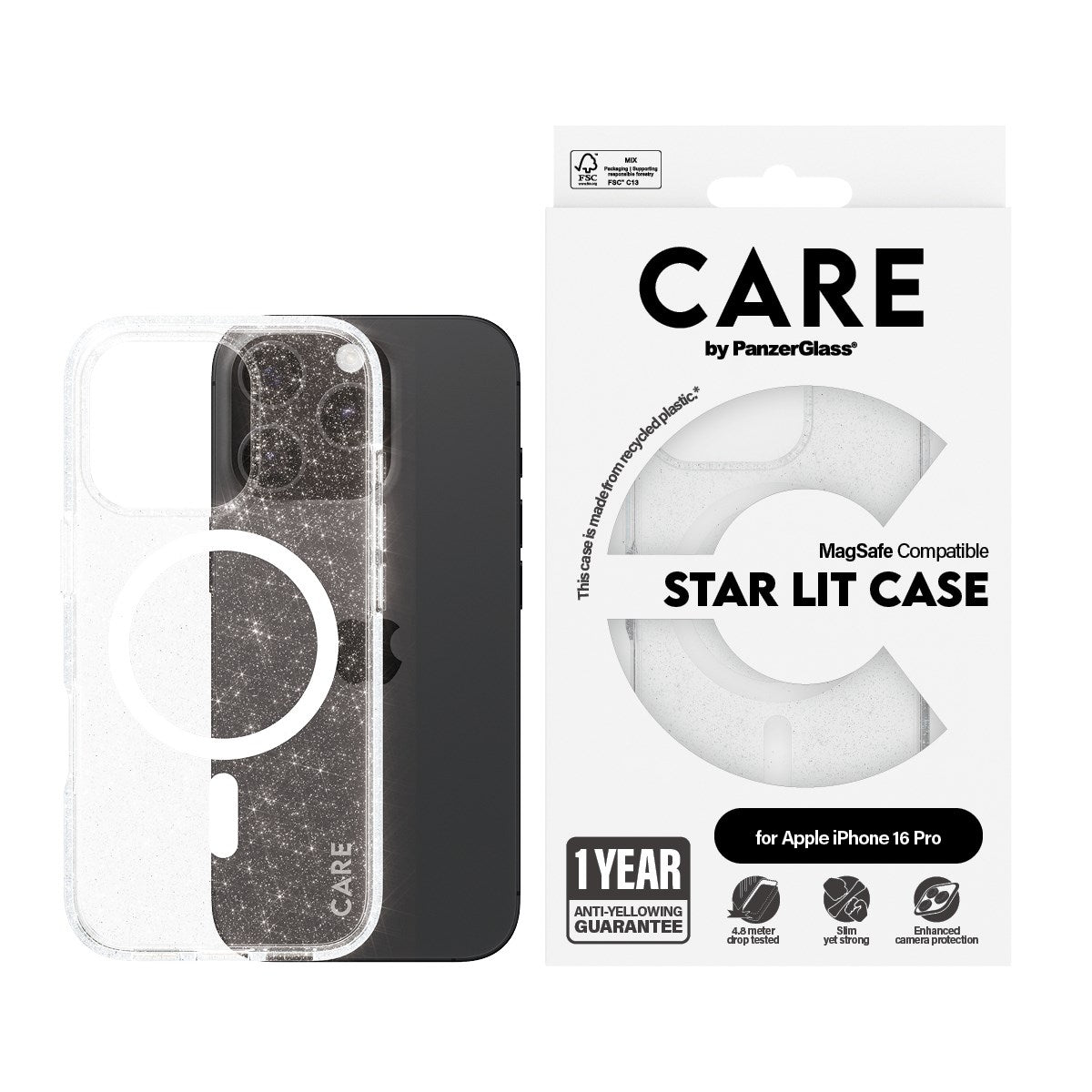 CARE by PanzerGlass® Urban Combat Case Star Lit m. Hvid MagSafe iPhone 16 Pro