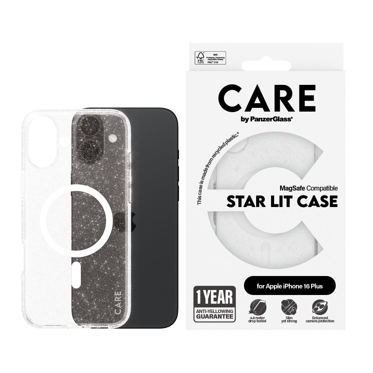 CARE by PanzerGlass® Urban Combat Case Star Lit m. Hvid MagSafe iPhone 16 Plus