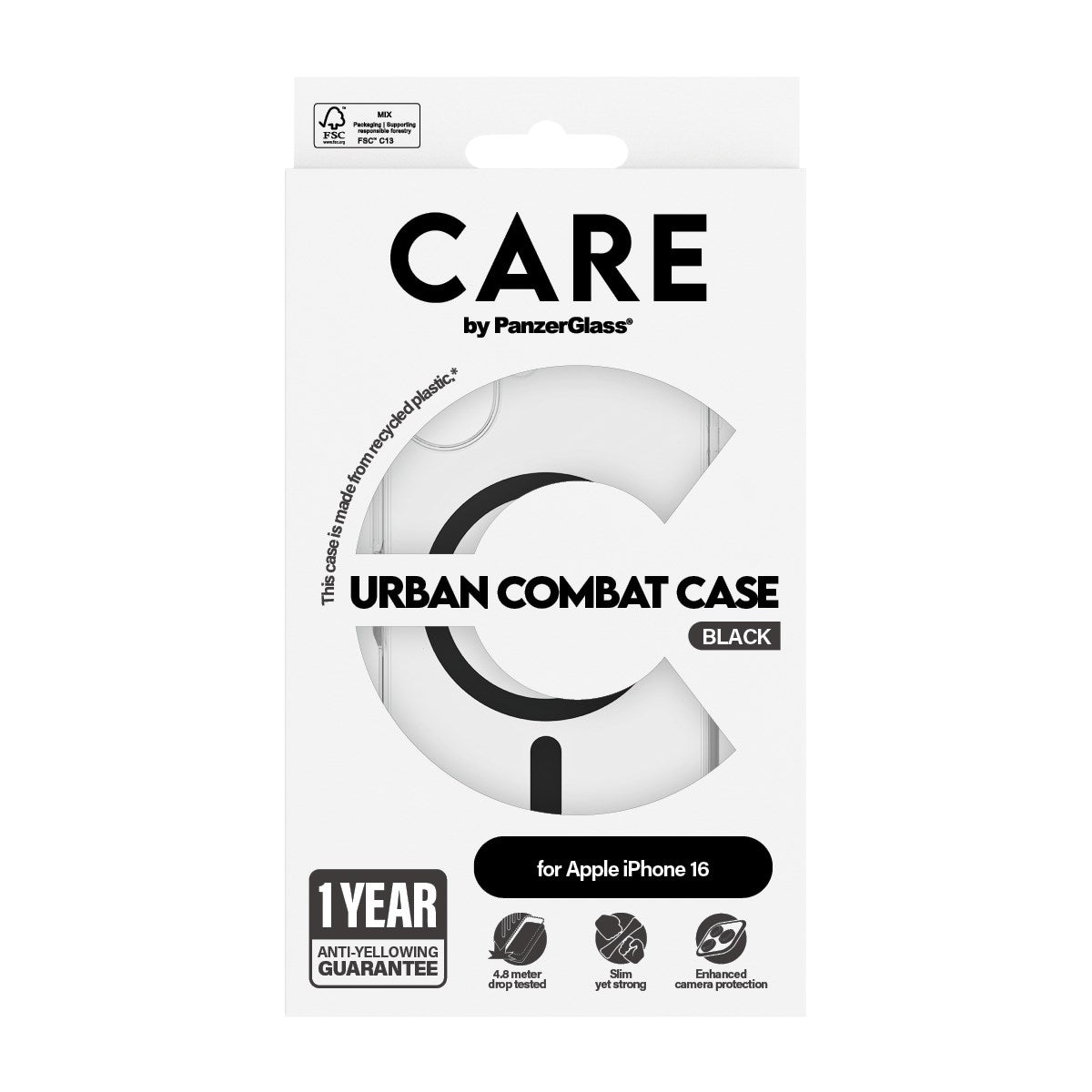 CARE by PanzerGlass® Urban Combat Case Transparent m. Sort MagSafe iPhone 16