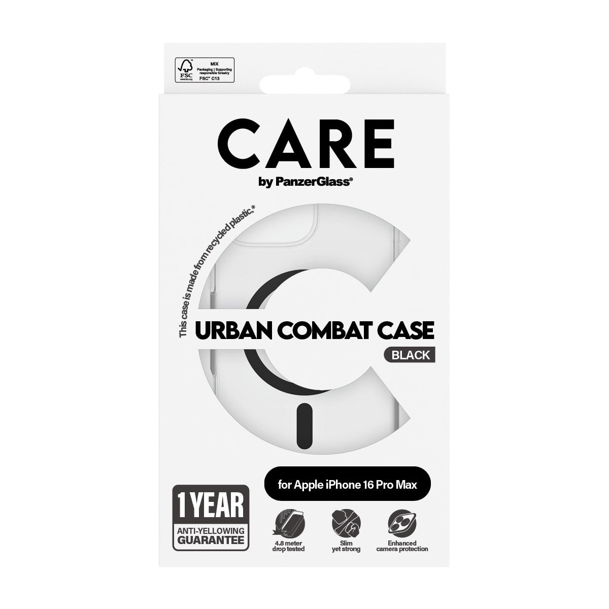 CARE by PanzerGlass® Urban Combat Case Transparent m. Sort MagSafe iPhone 16 Pro Max