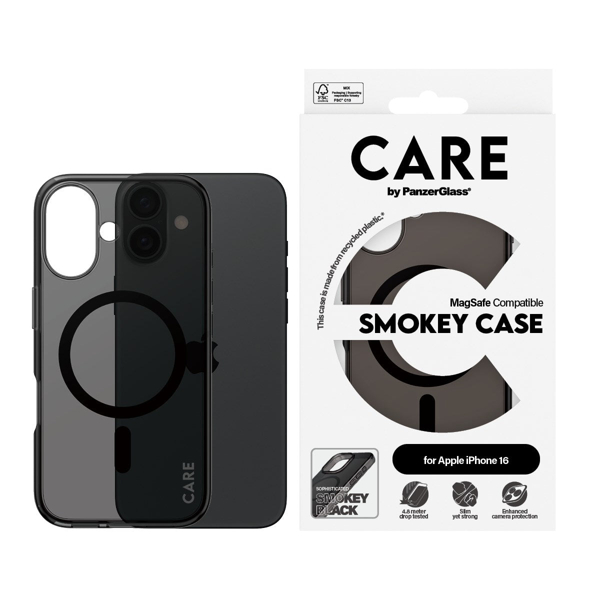 CARE by PanzerGlass® Urban Combat Case Smokey m. Sort MagSafe iPhone 16