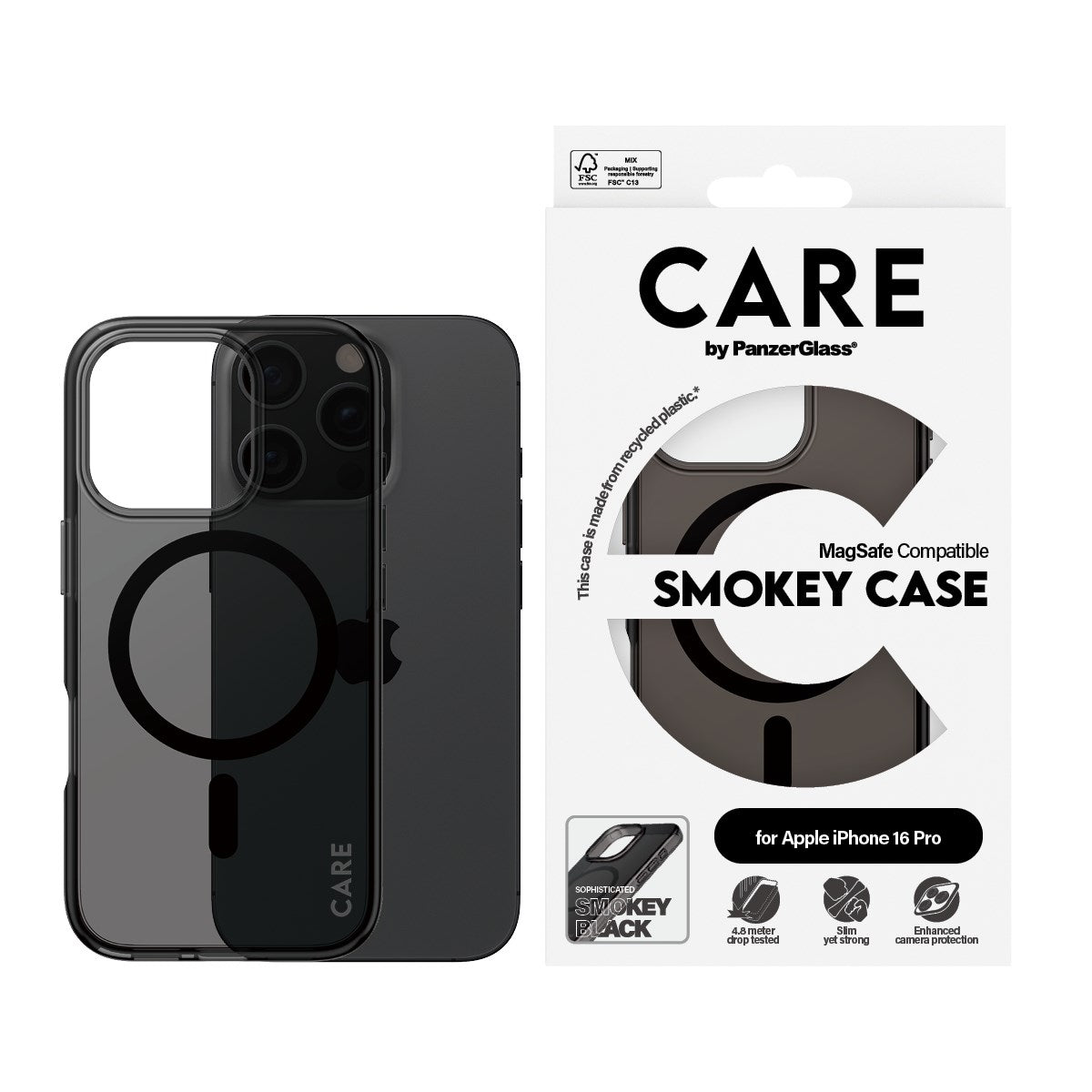CARE by PanzerGlass® Urban Combat Case Smokey m. Sort MagSafe iPhone 16 Pro