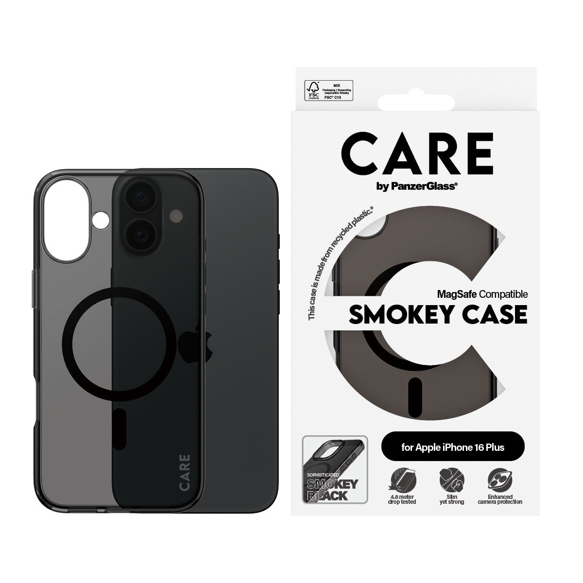 CARE by PanzerGlass® Urban Combat Case Smokey m. Sort MagSafe iPhone 16 Plus