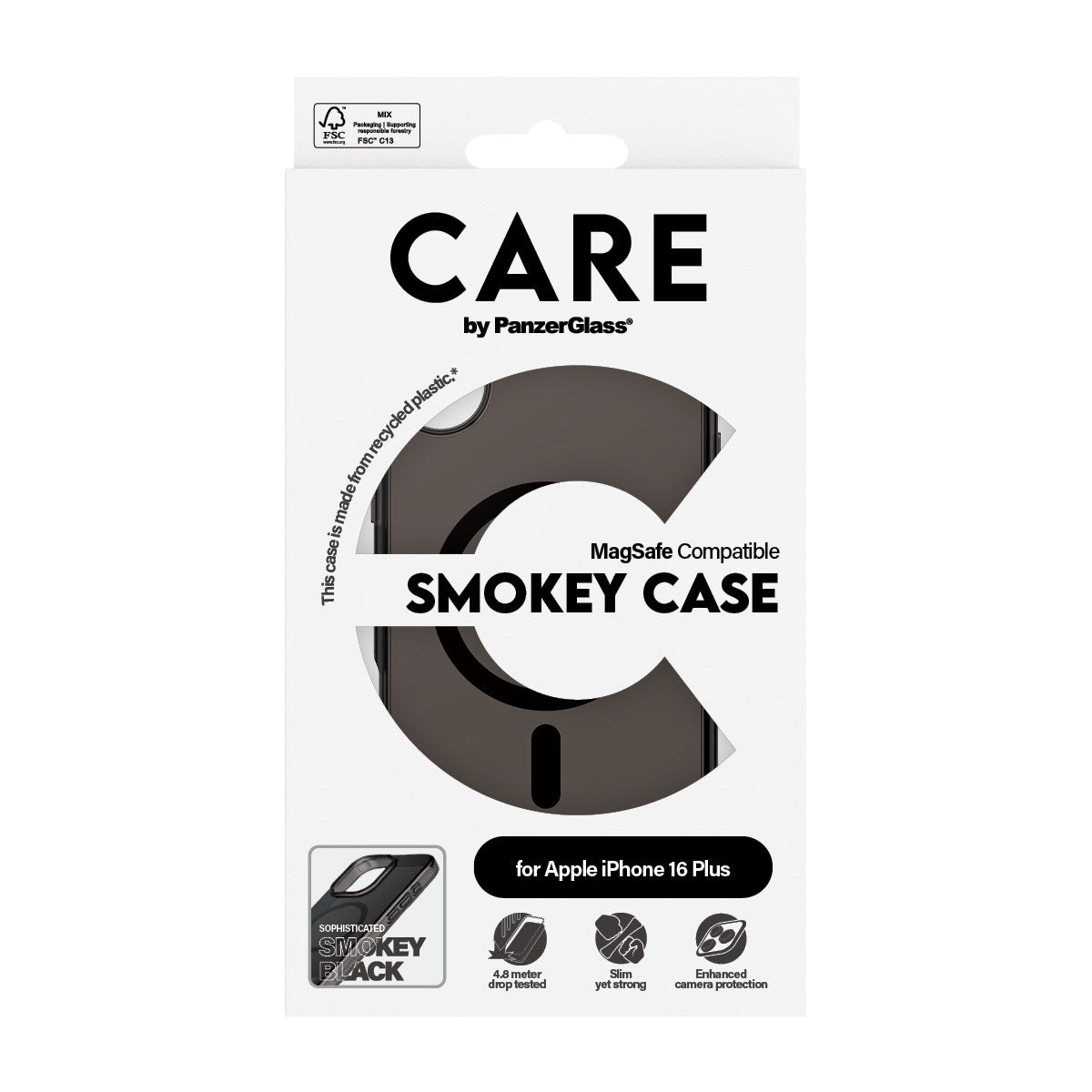 CARE by PanzerGlass® Urban Combat Case Smokey m. Sort MagSafe iPhone 16 Plus