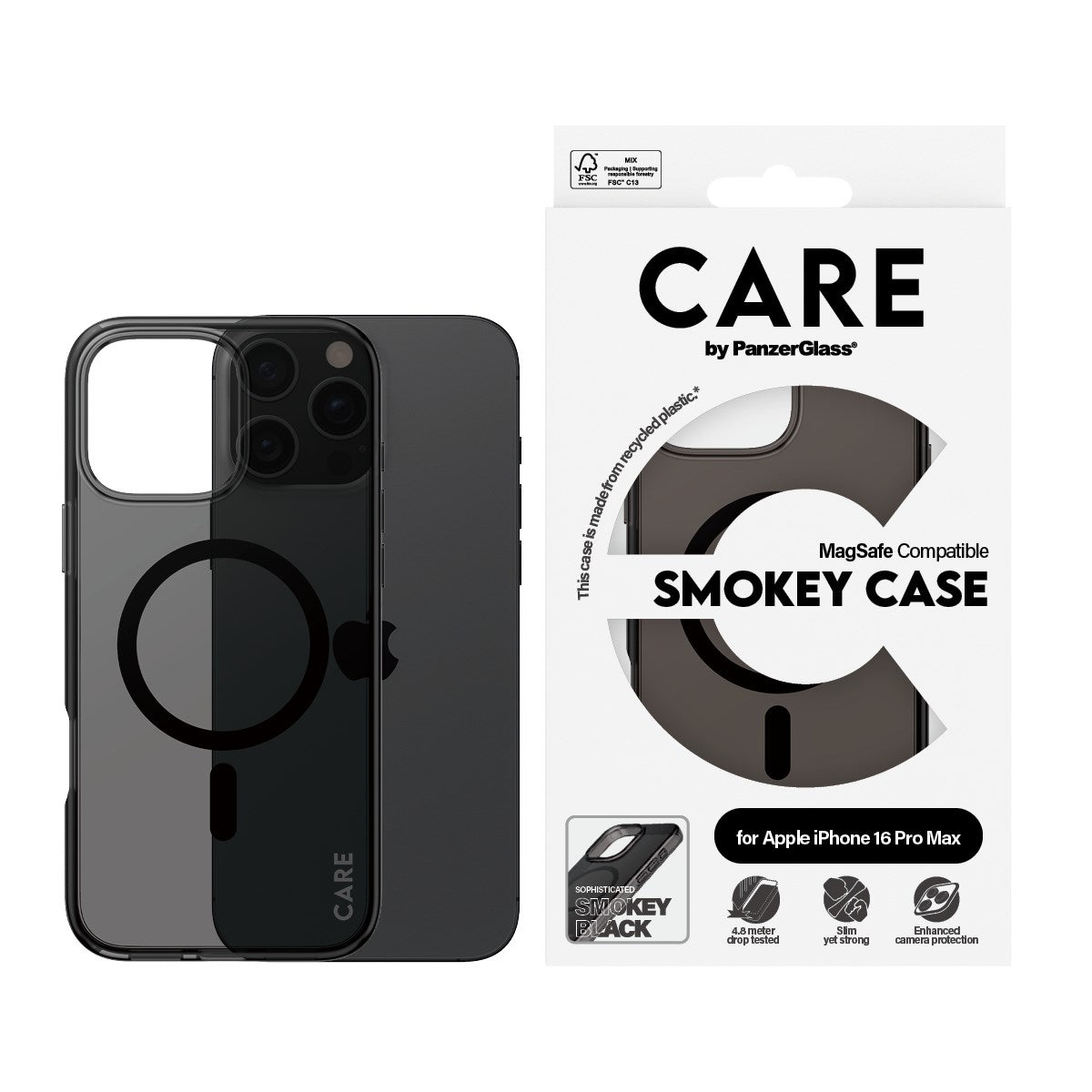CARE by PanzerGlass® Urban Combat Case Smokey m. Sort MagSafe iPhone 16 Pro Max