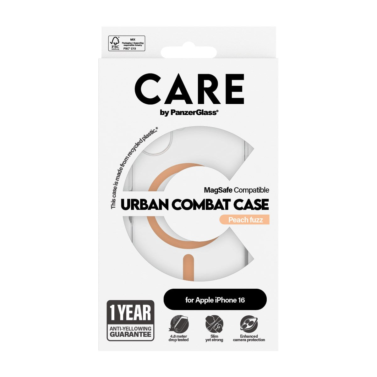 CARE by PanzerGlass® Urban Combat Case Transparent m. Peachy MagSafe iPhone 16