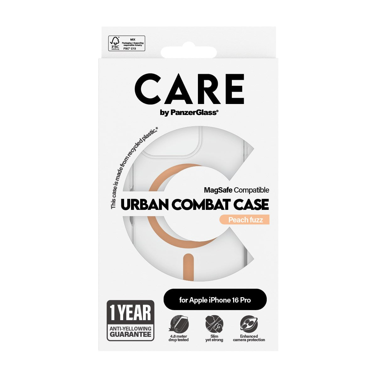 CARE by PanzerGlass® Urban Combat Case Transparent m. Peachy MagSafe iPhone 16 Pro
