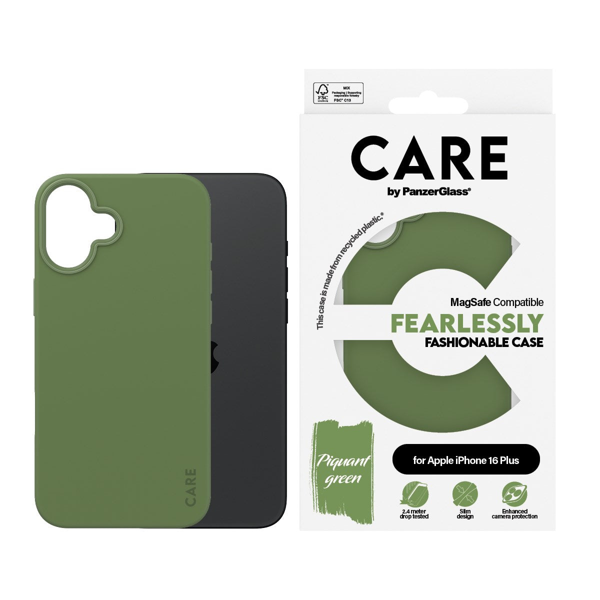 CARE by PanzerGlass® Case Grøn m. MagSafe iPhone 16 Plus