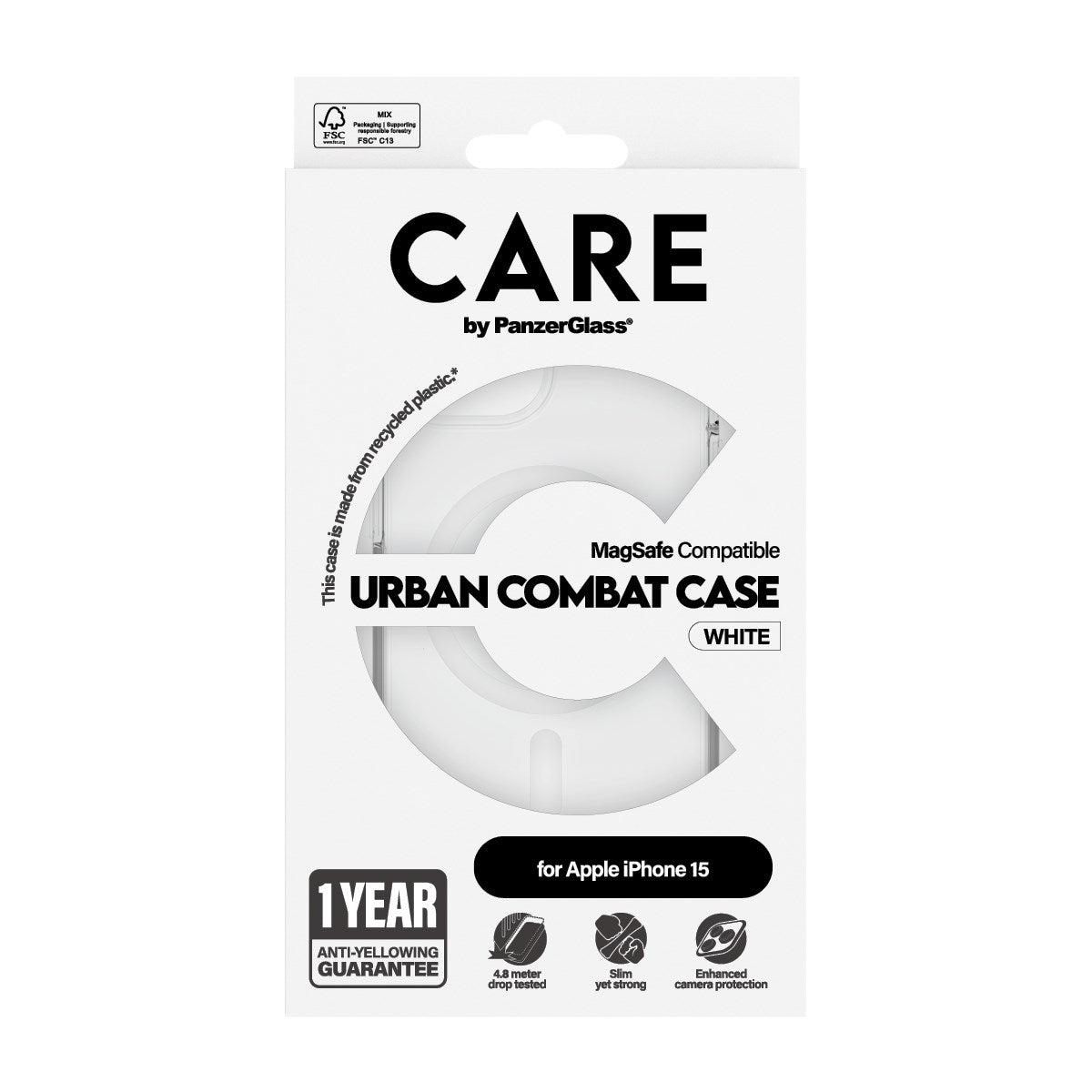 CARE by PanzerGlass® Urban Combat Case Transparent m. Hvid MagSafe iPhone 15