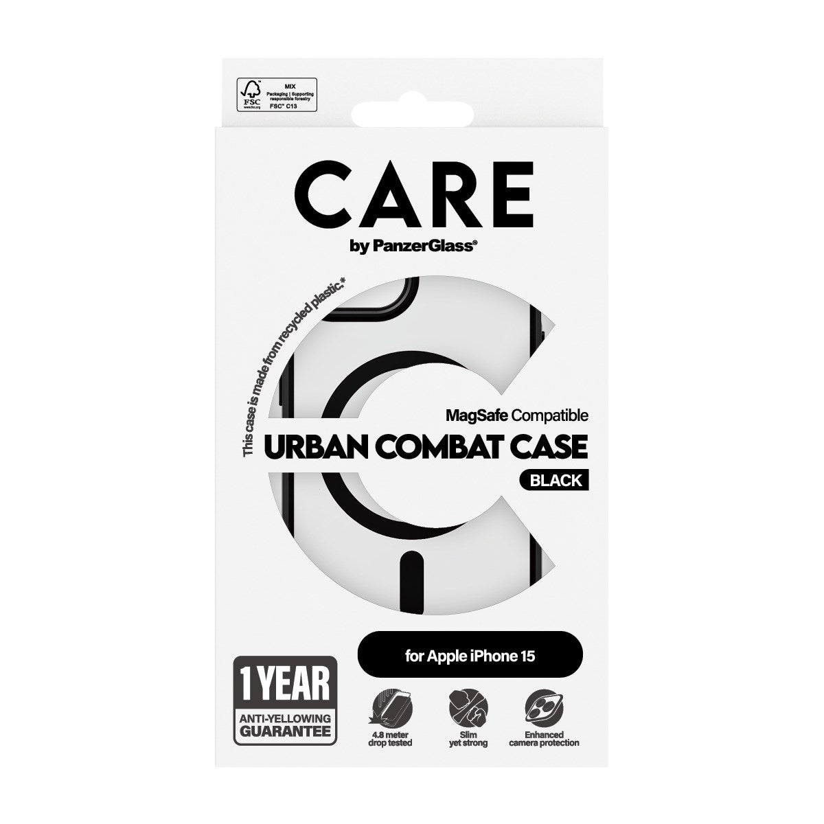 CARE by PanzerGlass® Urban Combat Case Transparent m. Sort MagSafe iPhone 15