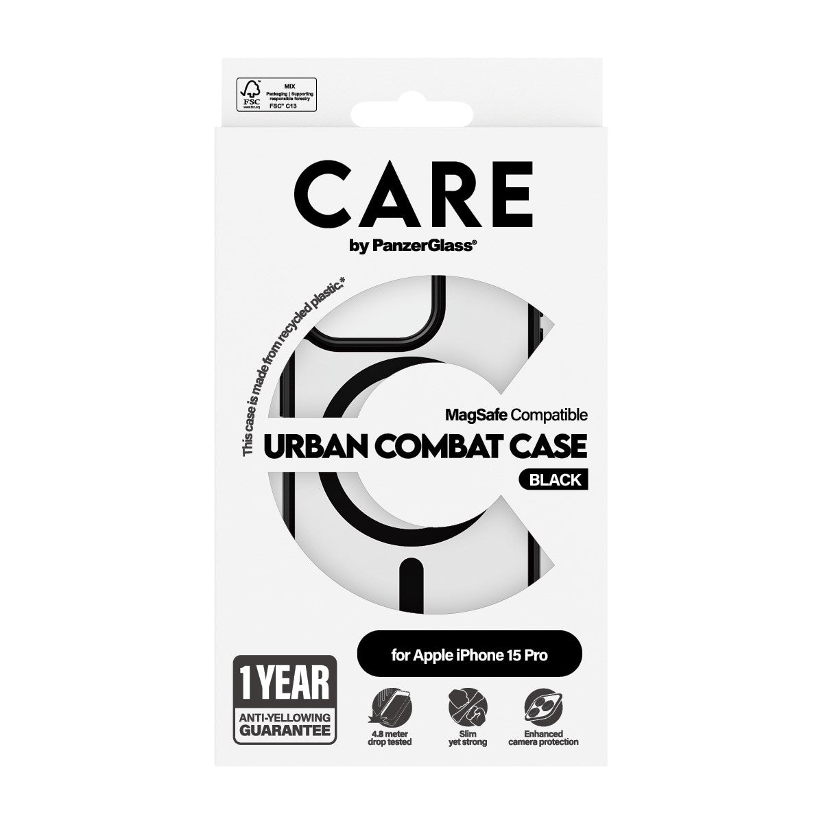 CARE by PanzerGlass® Urban Combat Case Transparent m. Sort MagSafe iPhone 15 Pro