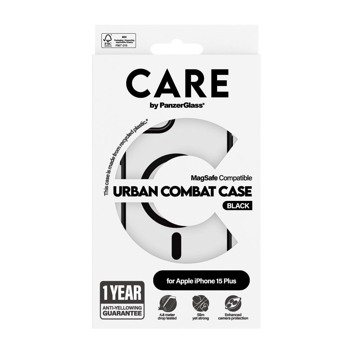 CARE by PanzerGlass® Urban Combat Case Transparent m. Sort MagSafe iPhone 15 Plus