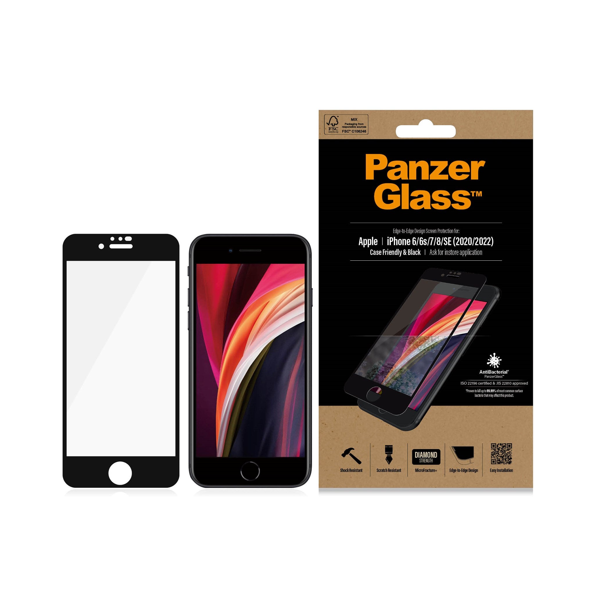 PanzerGlass® Skærmbeskyttelse iPhone 8 | 7 | 6s | 6 | SE (2020/2022) | Edge-to-Edge