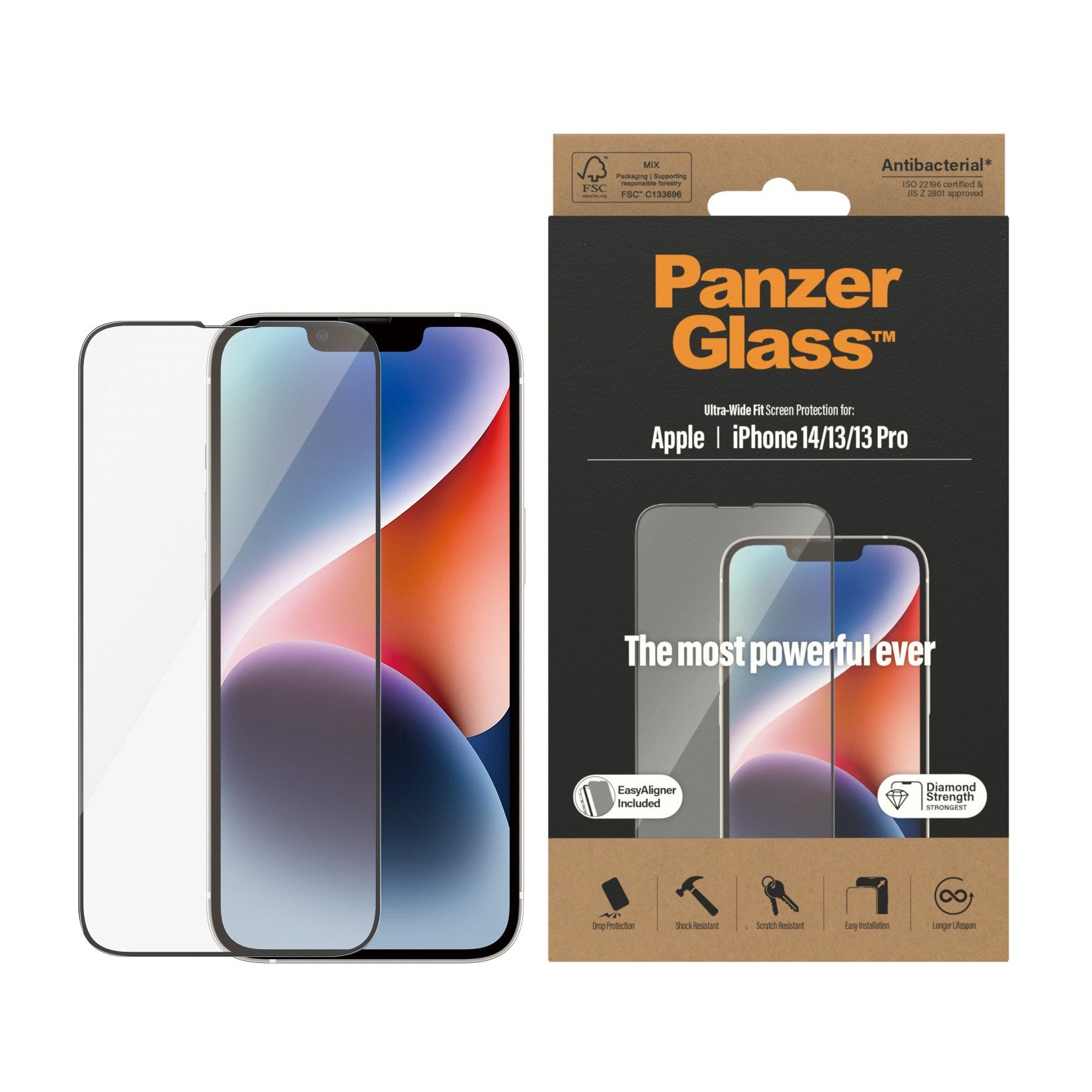 PanzerGlass® Skærmbeskyttelse iPhone 14 | 13 | 13 Pro | Ultra-Wide Fit m. EasyAligner