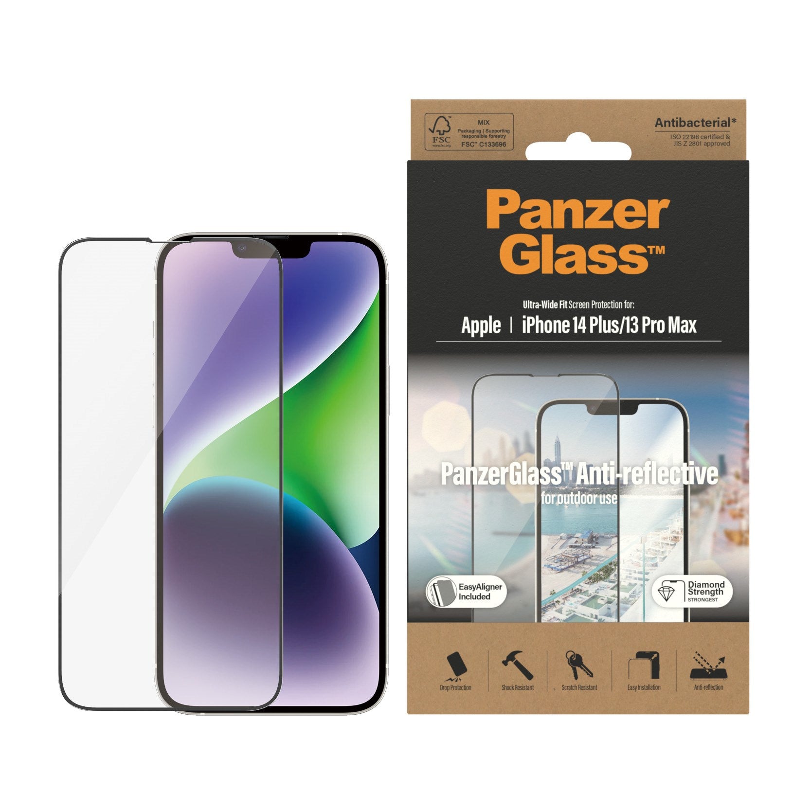 PanzerGlass® Anti-Reflective Skærmbeskyttelse iPhone 14 Plus | 13 Pro Max | Ultra-Wide Fit m. EasyAligner