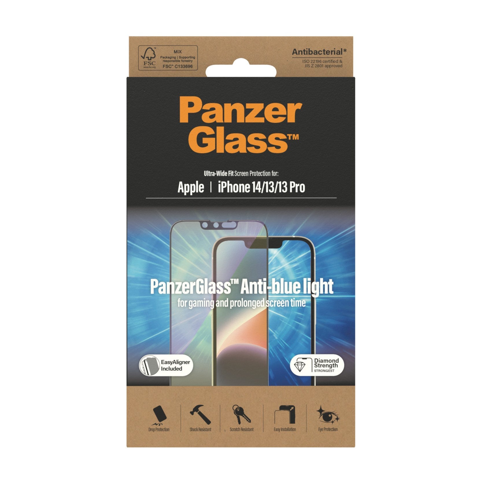 PanzerGlass® Anti-blue light Skærmbeskyttelse iPhone 14 | 13 | 13 Pro | Ultra-Wide Fit m. EasyAligner