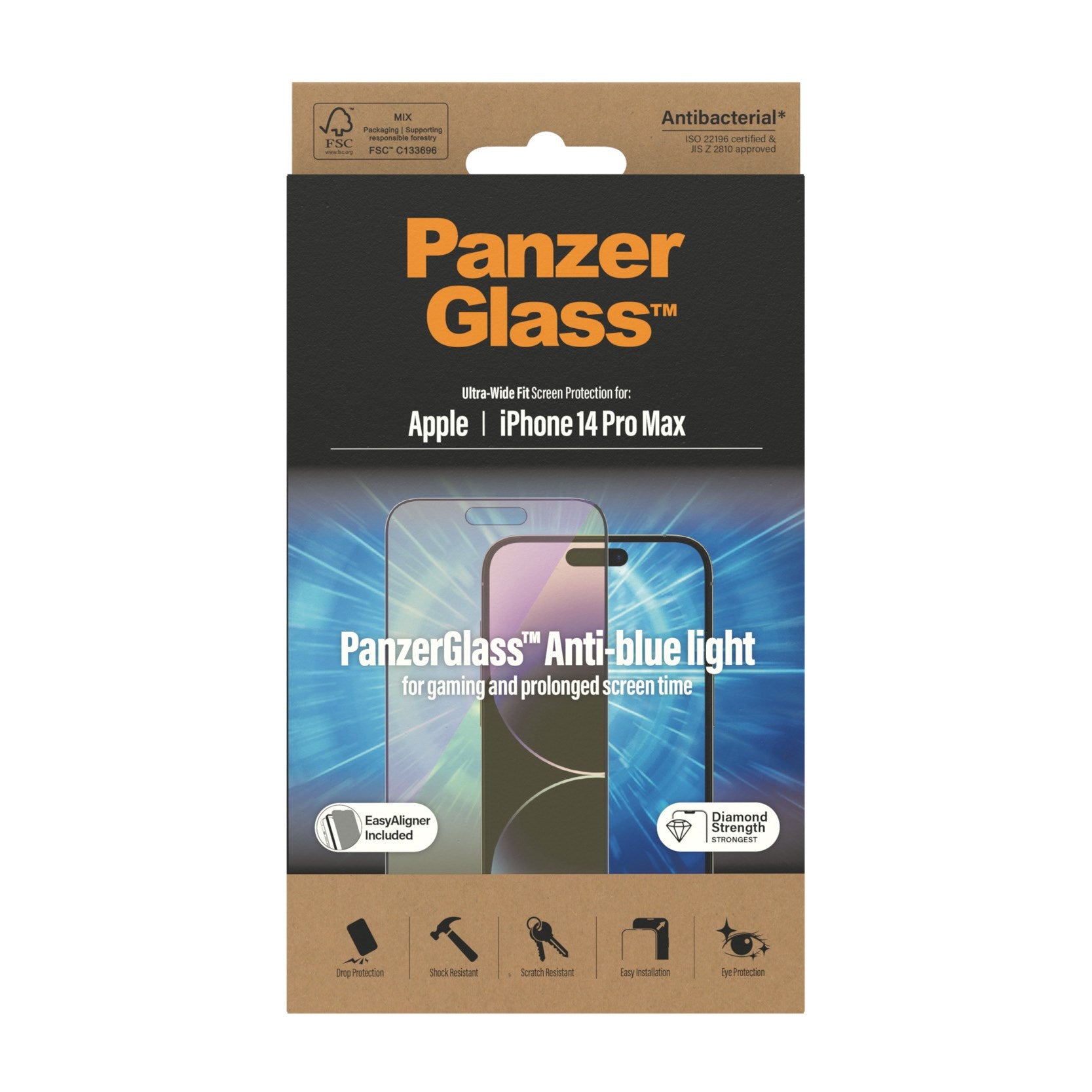 PanzerGlass® Anti-blue light Skærmbeskyttelse iPhone 14 Pro Max | Ultra-Wide Fit m. EasyAligner
