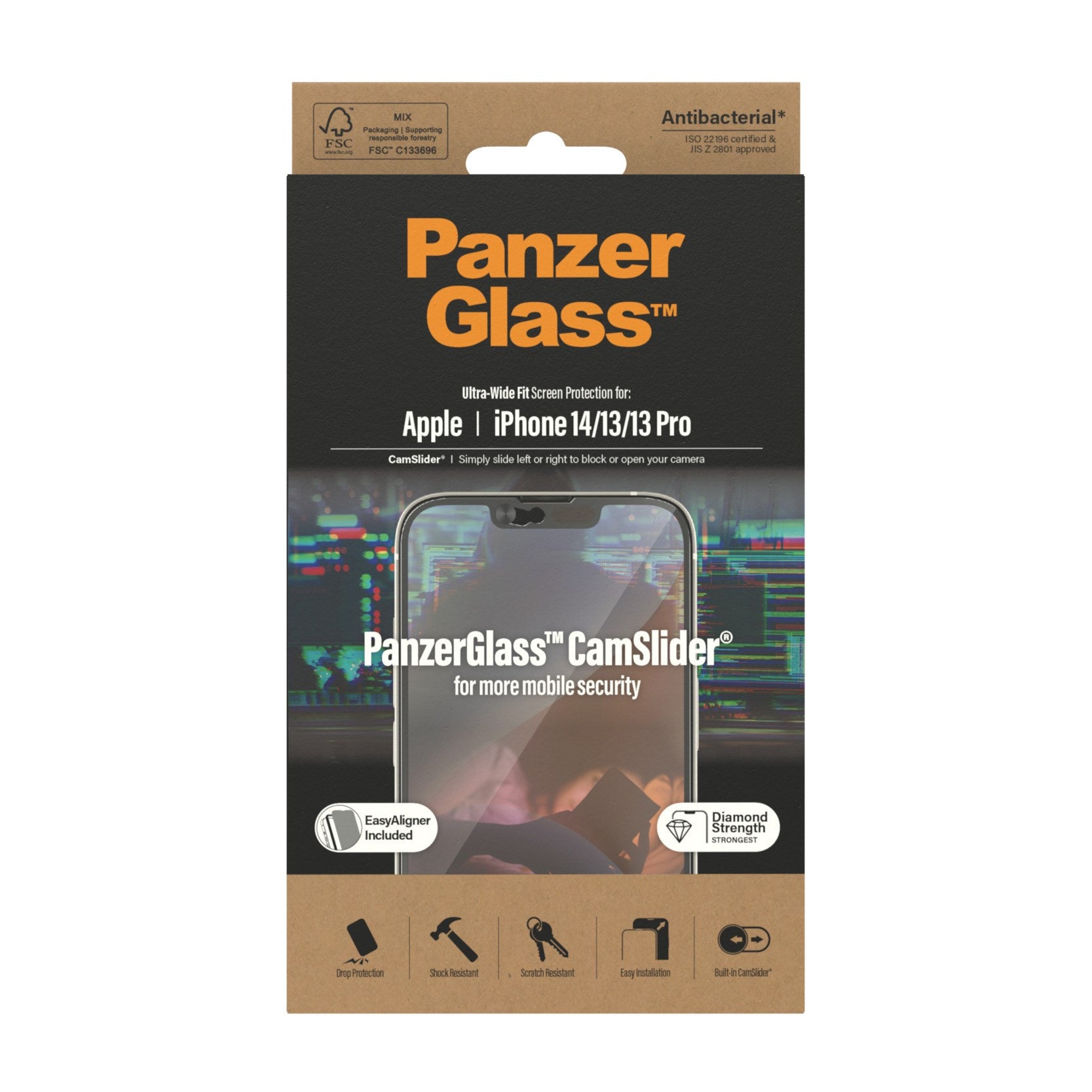 PanzerGlass® CamSlider® Skærmbeskyttelse iPhone 14 | 13 | 13 Pro | Ultra-Wide Fit m. EasyAligner