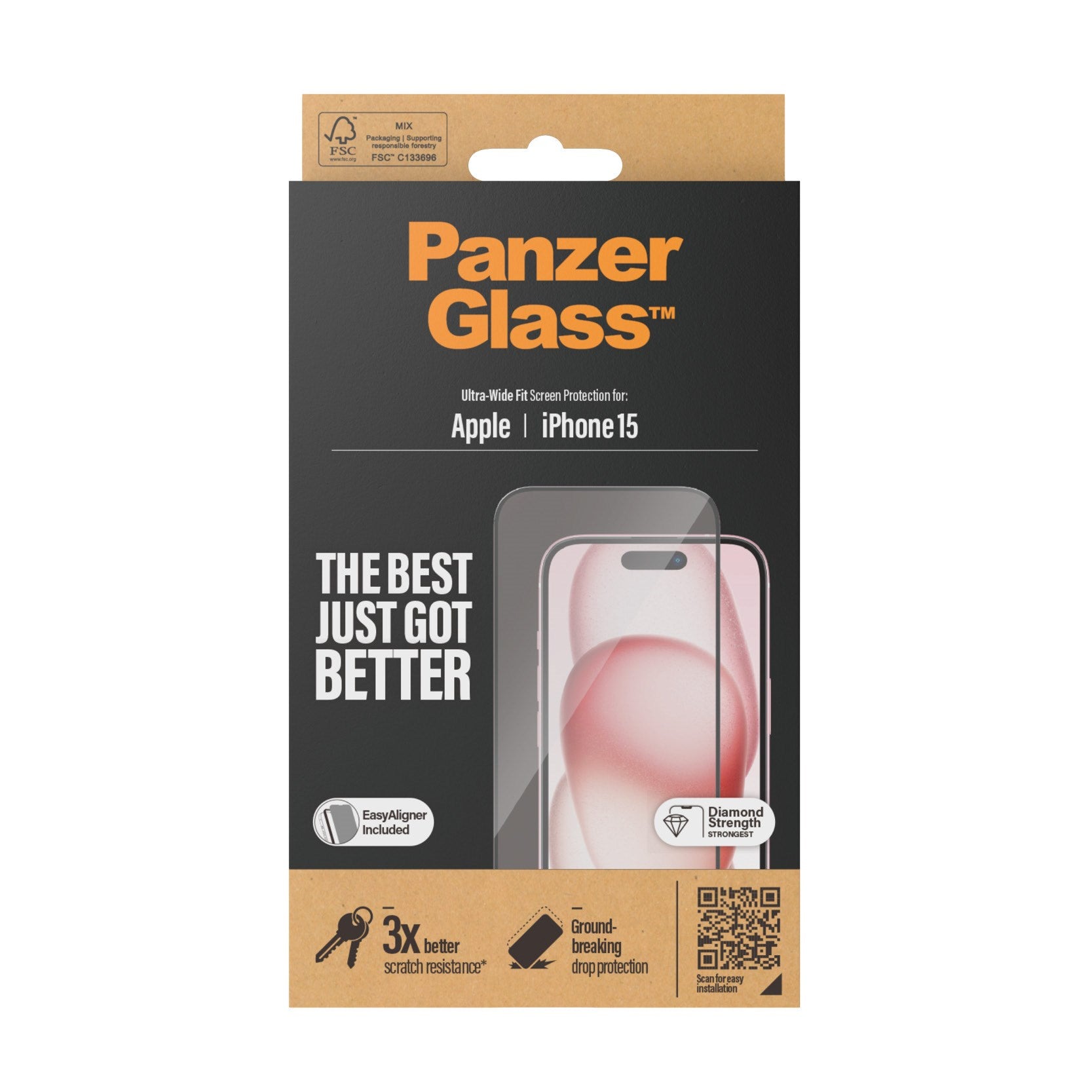PanzerGlass® Skærmbeskyttelse iPhone 15 | Ultra-Wide Fit m. EasyAligner