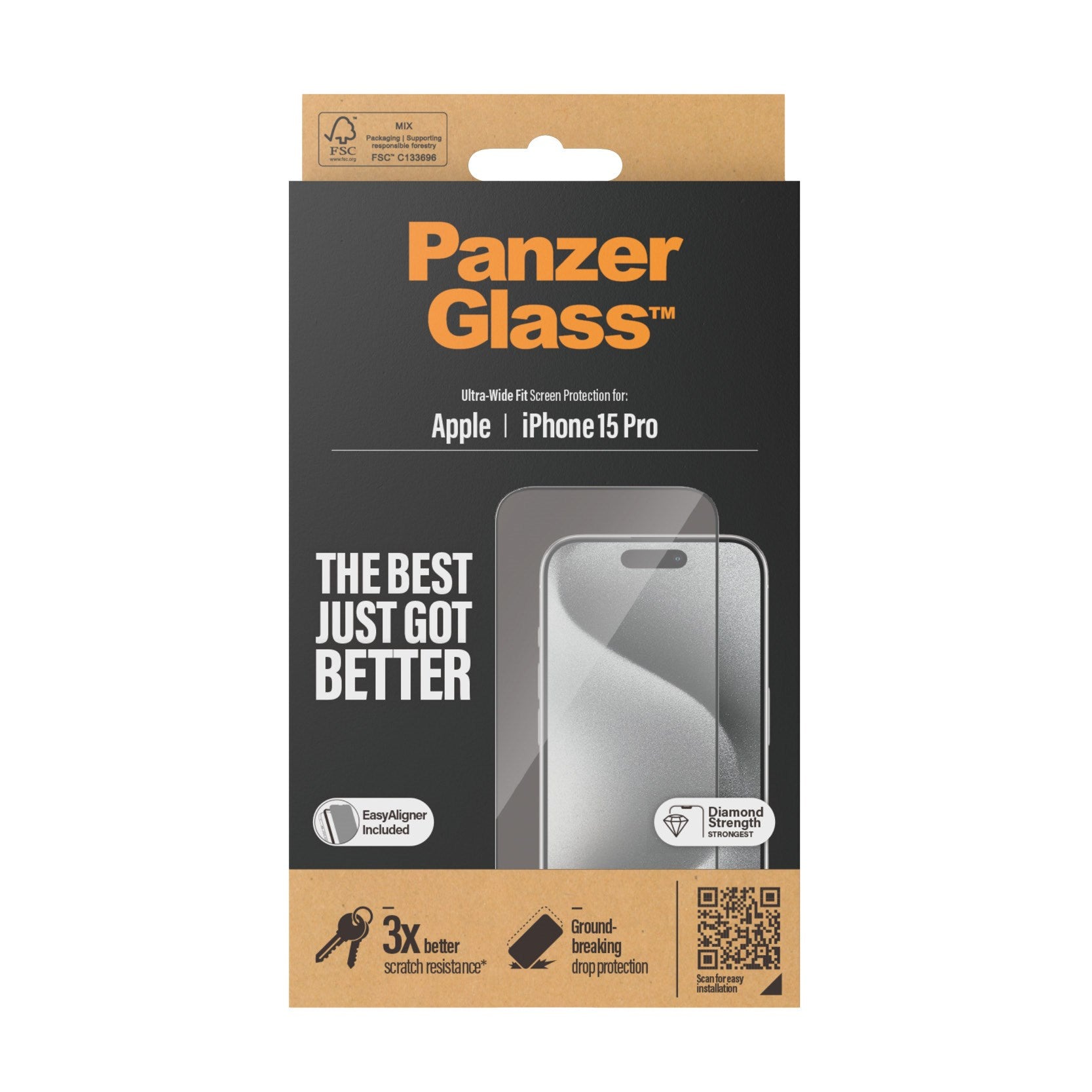 PanzerGlass® Skærmbeskyttelse iPhone 15 Pro | Ultra-Wide Fit m. EasyAligner