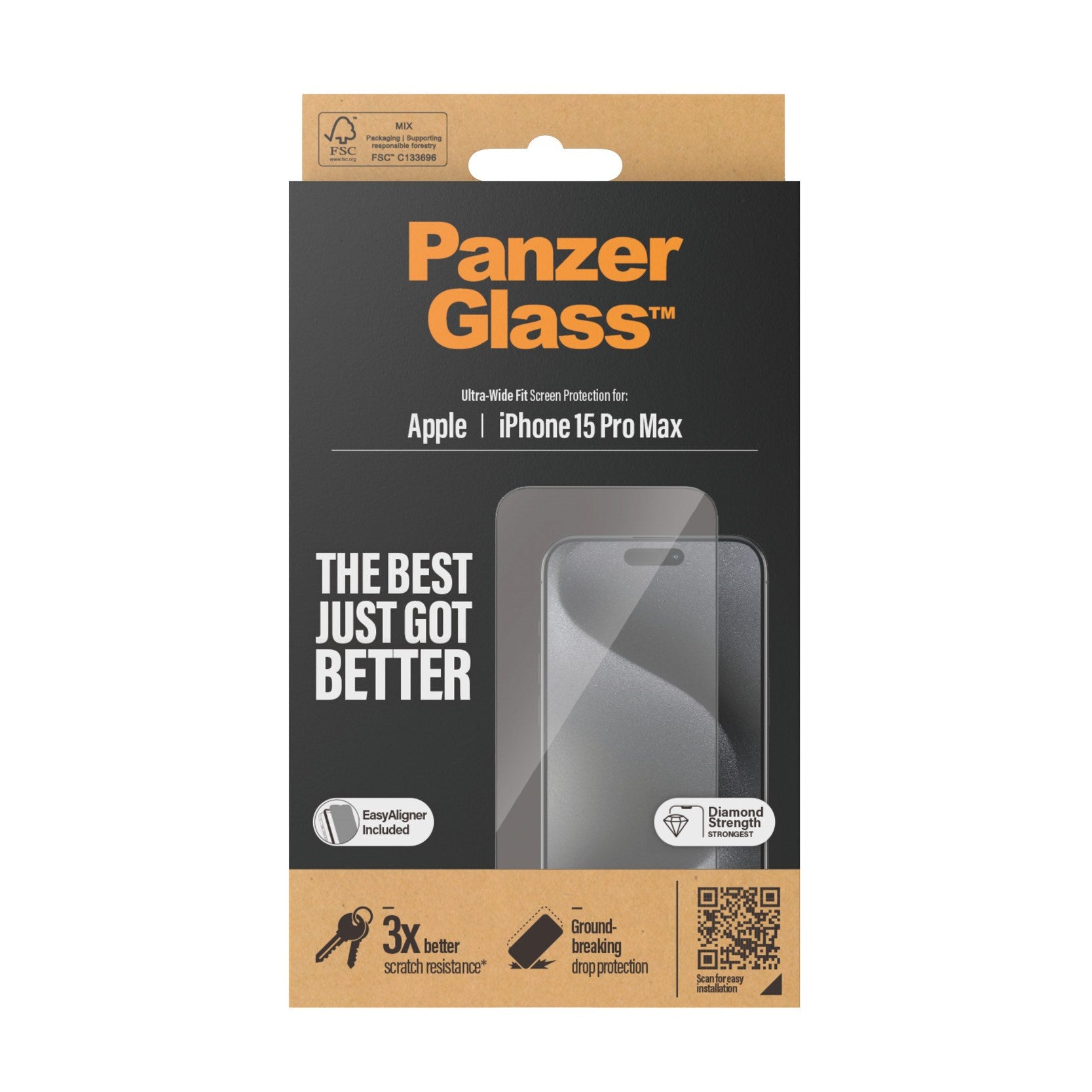 PanzerGlass® Skærmbeskyttelse iPhone 15 Pro Max | Ultra-Wide Fit m. EasyAligner
