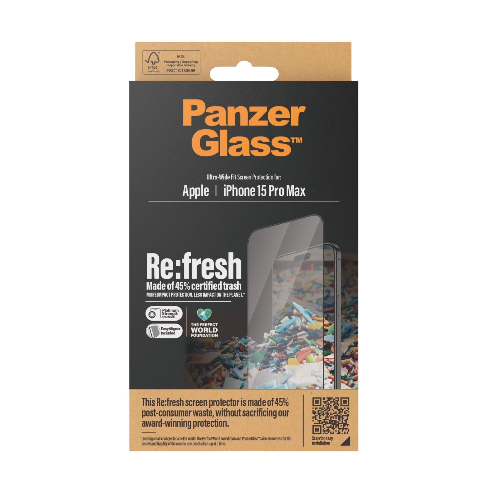 PanzerGlass® Re:fresh Skærmbeskyttelse iPhone 15 Pro Max | Ultra-Wide Fit m. EasyAligner