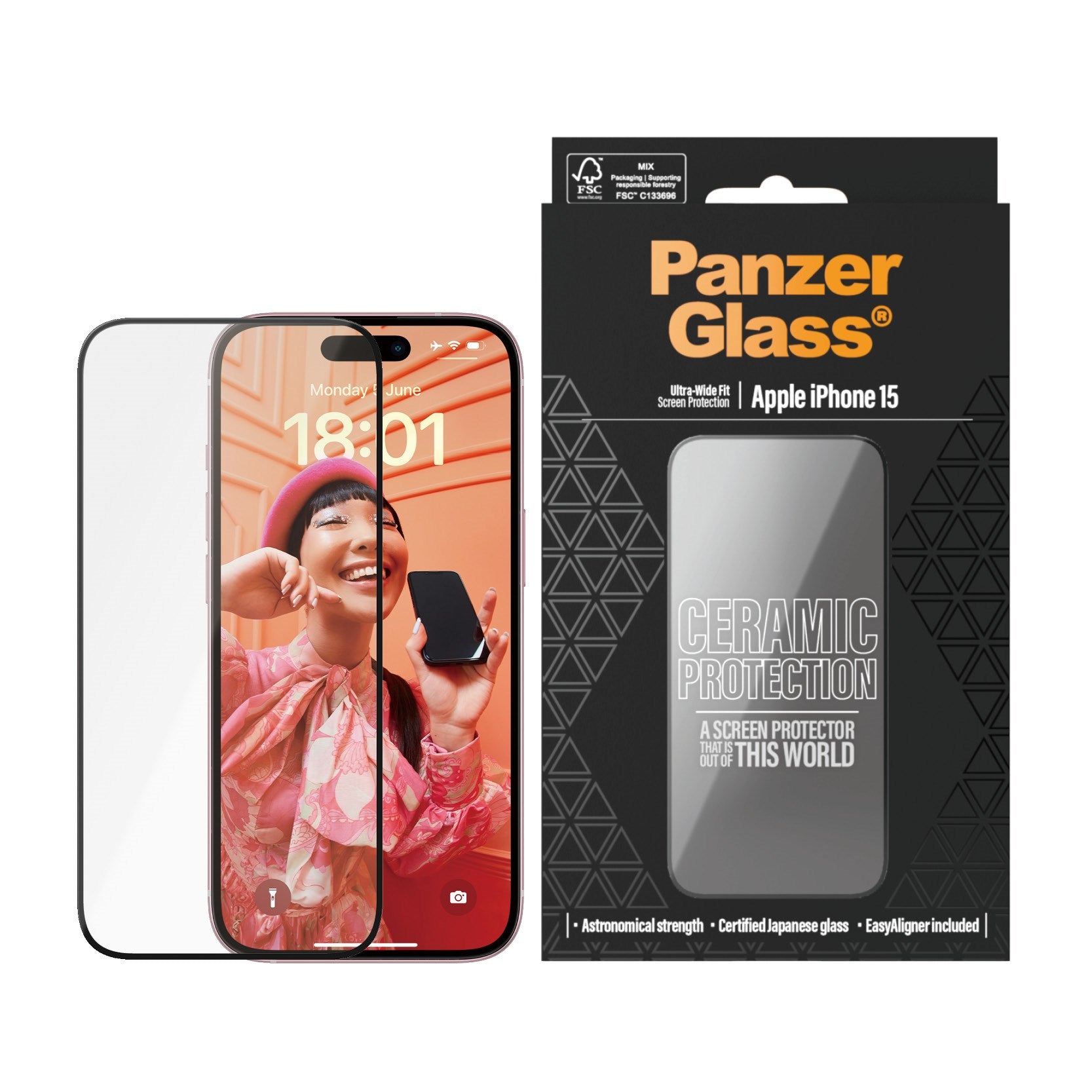 PanzerGlass® Ceramic Protection for iPhone 15 | Ultra-Wide Fit m. EasyAligner m. EasyAlignerr