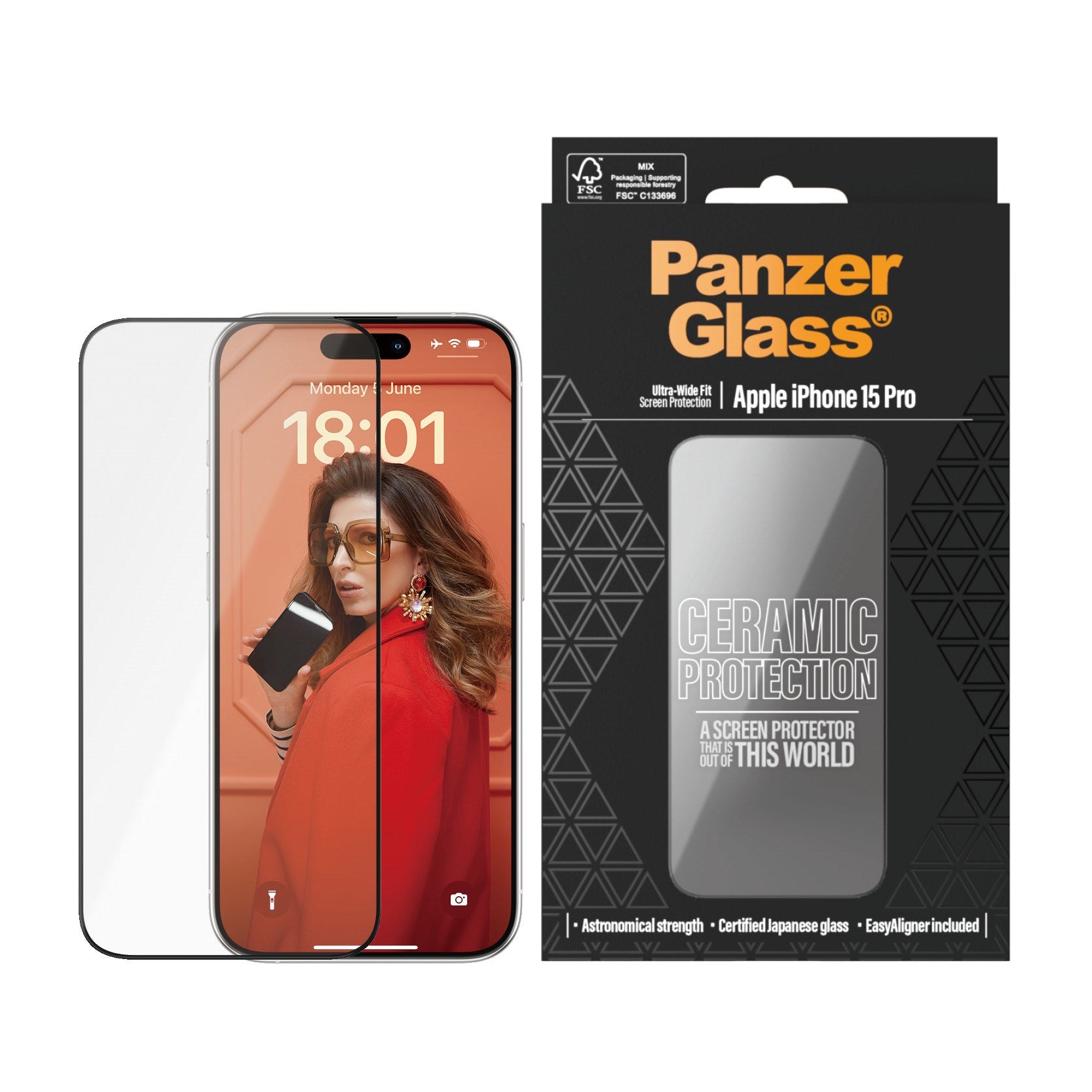 PanzerGlass® Ceramic Skærmbeskyttelse iPhone 15 Pro | Ultra-Wide Fit m. EasyAligner m. EasyAligner