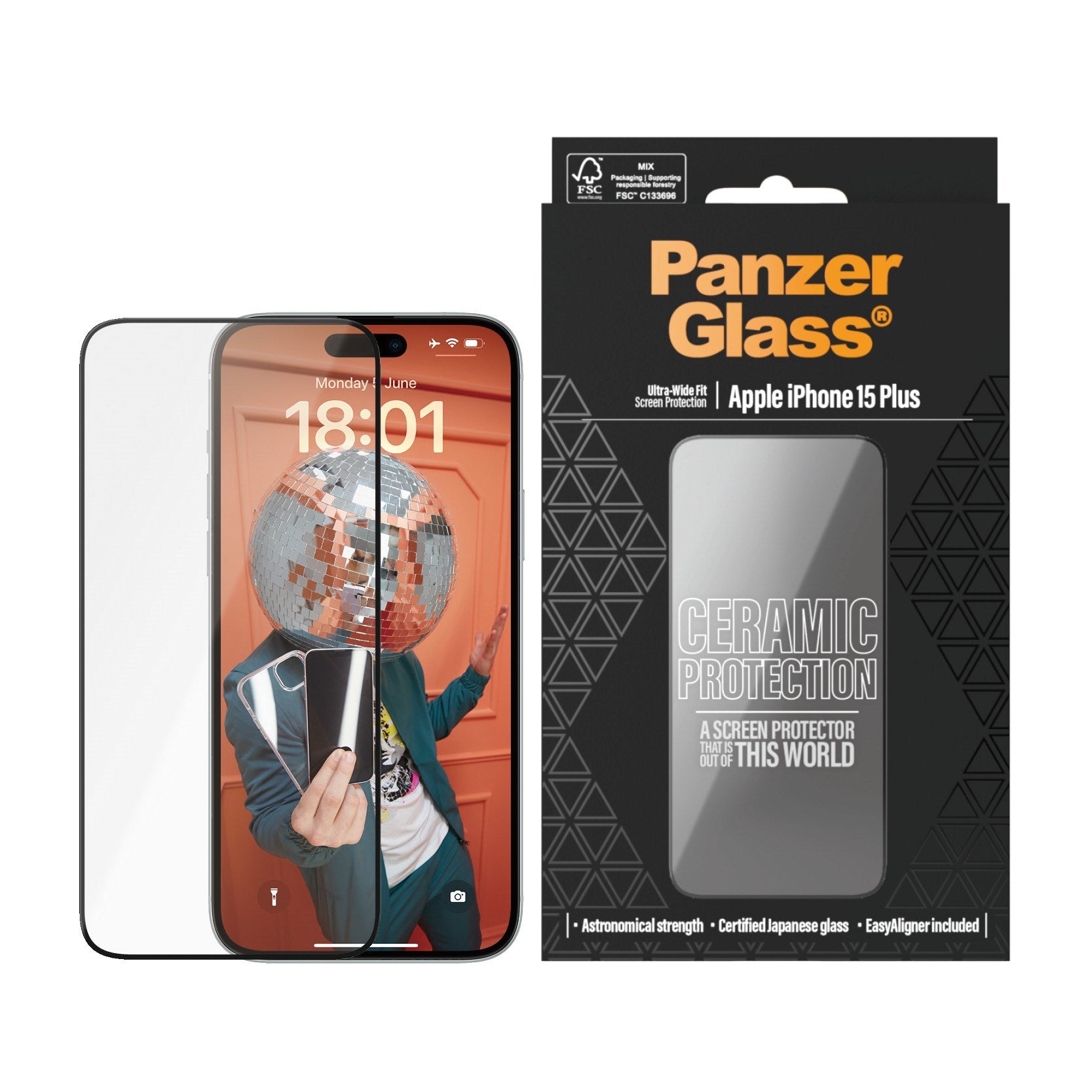 PanzerGlass® Ceramic Protection for iPhone 15 Plus | Ultra-Wide Fit m. EasyAligner m. EasyAlignerr