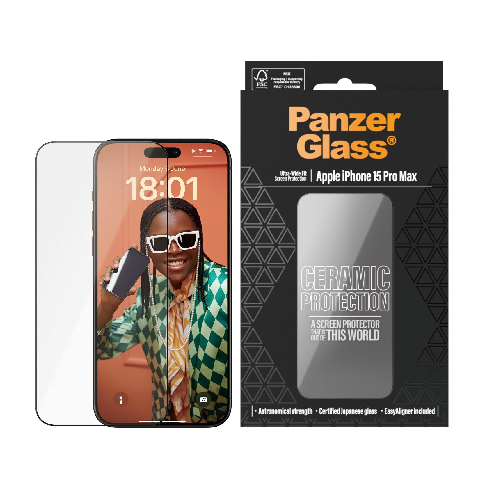 PanzerGlass® Ceramic Protection for iPhone 15 Pro Max | Ultra-Wide Fit m. EasyAligner m. EasyAligner