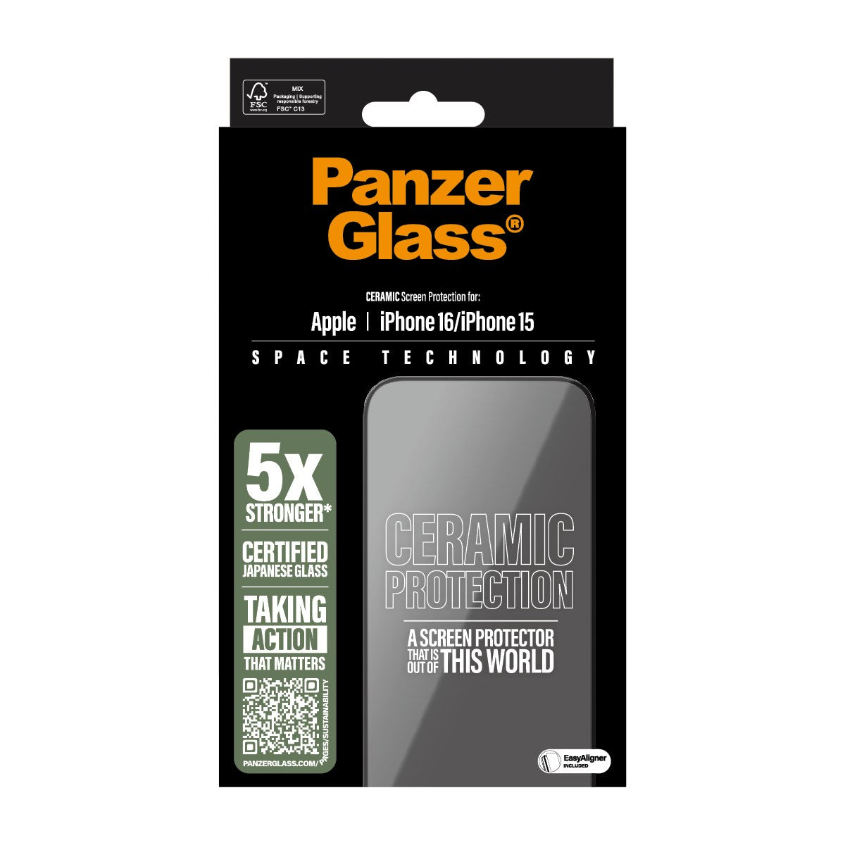 PanzerGlass® Ceramic Skærmbeskyttelse iPhone 16 | 15 | Ultra-Wide Fit m. EasyAligner