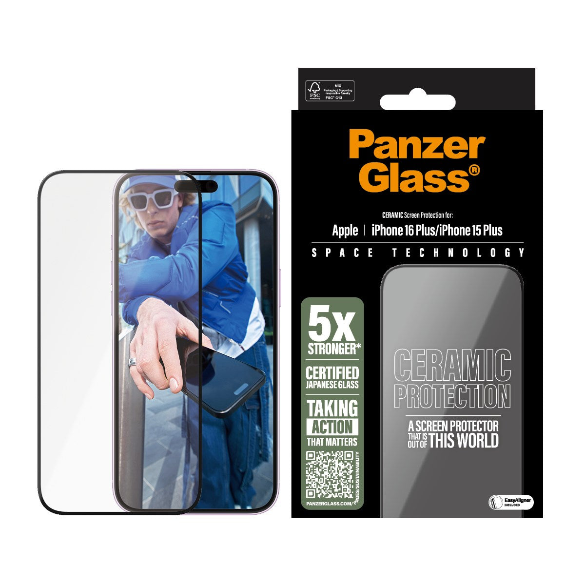 PanzerGlass® Ceramic Skærmbeskyttelse iPhone 16 Plus | 15 Plus | Ultra-Wide Fit m. EasyAligner