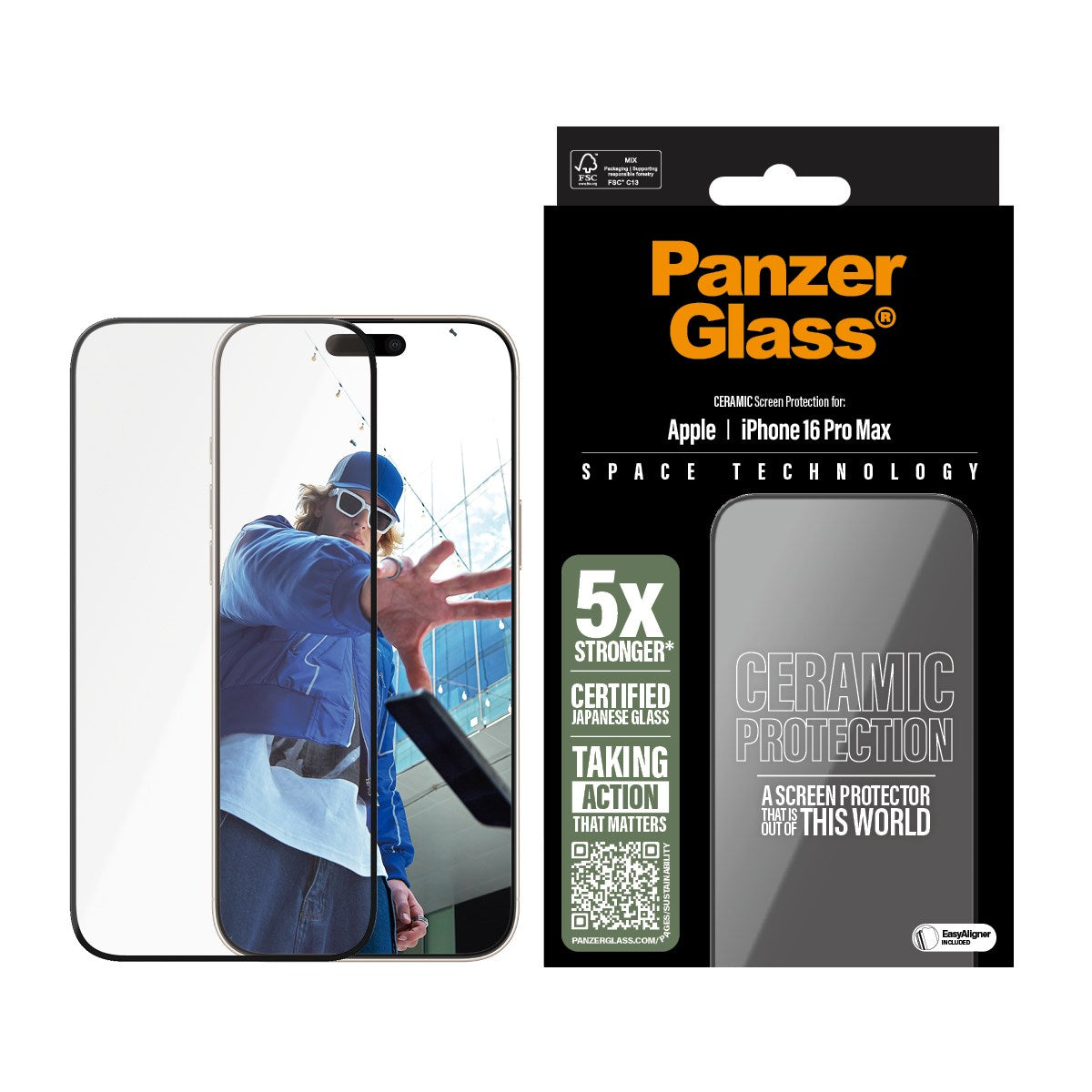 PanzerGlass® Ceramic Skærmbeskyttelse iPhone 16 Pro Max | Ultra-Wide Fit m. EasyAligner