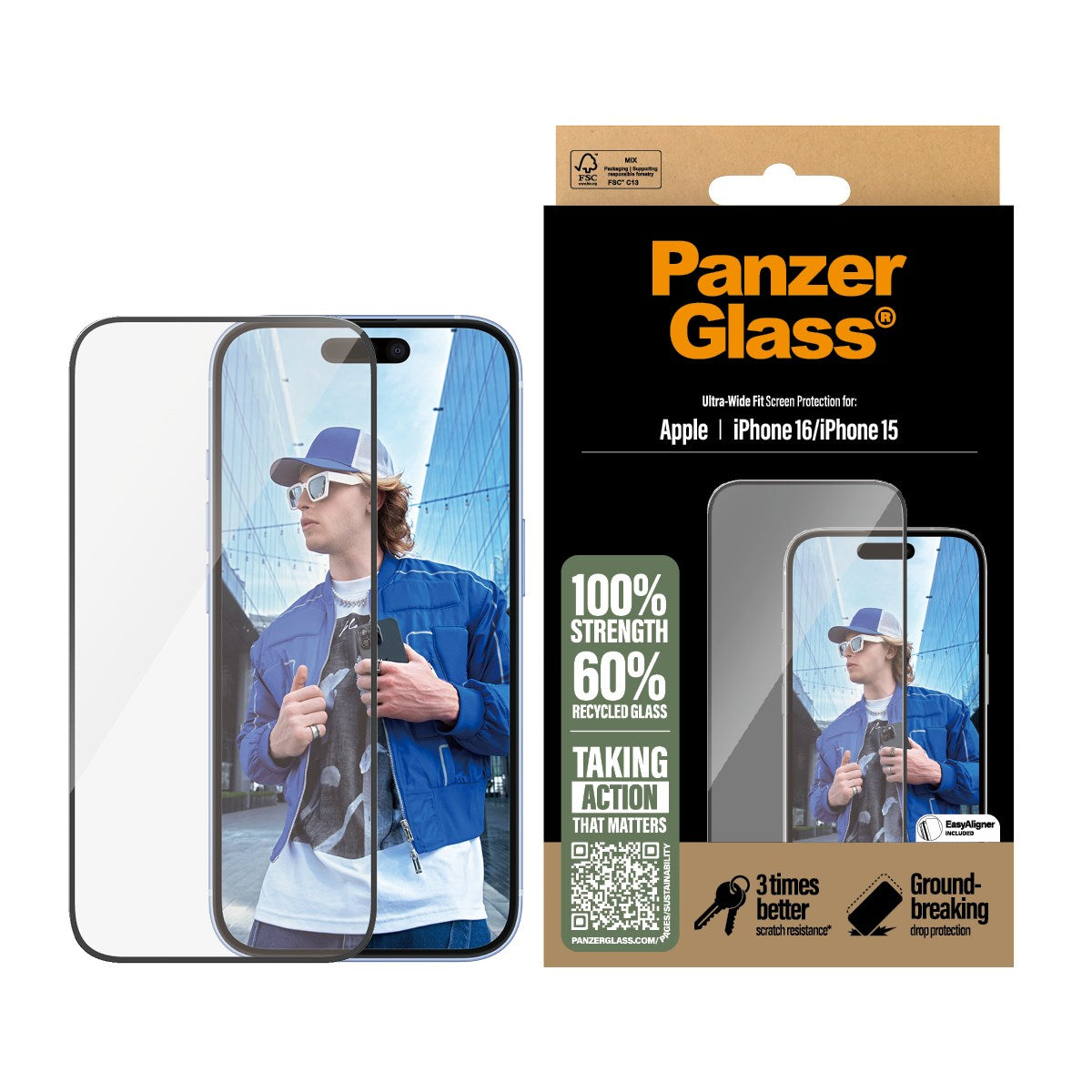 PanzerGlass® Skærmbeskyttelse iPhone 16 | 15 | Ultra-Wide Fit