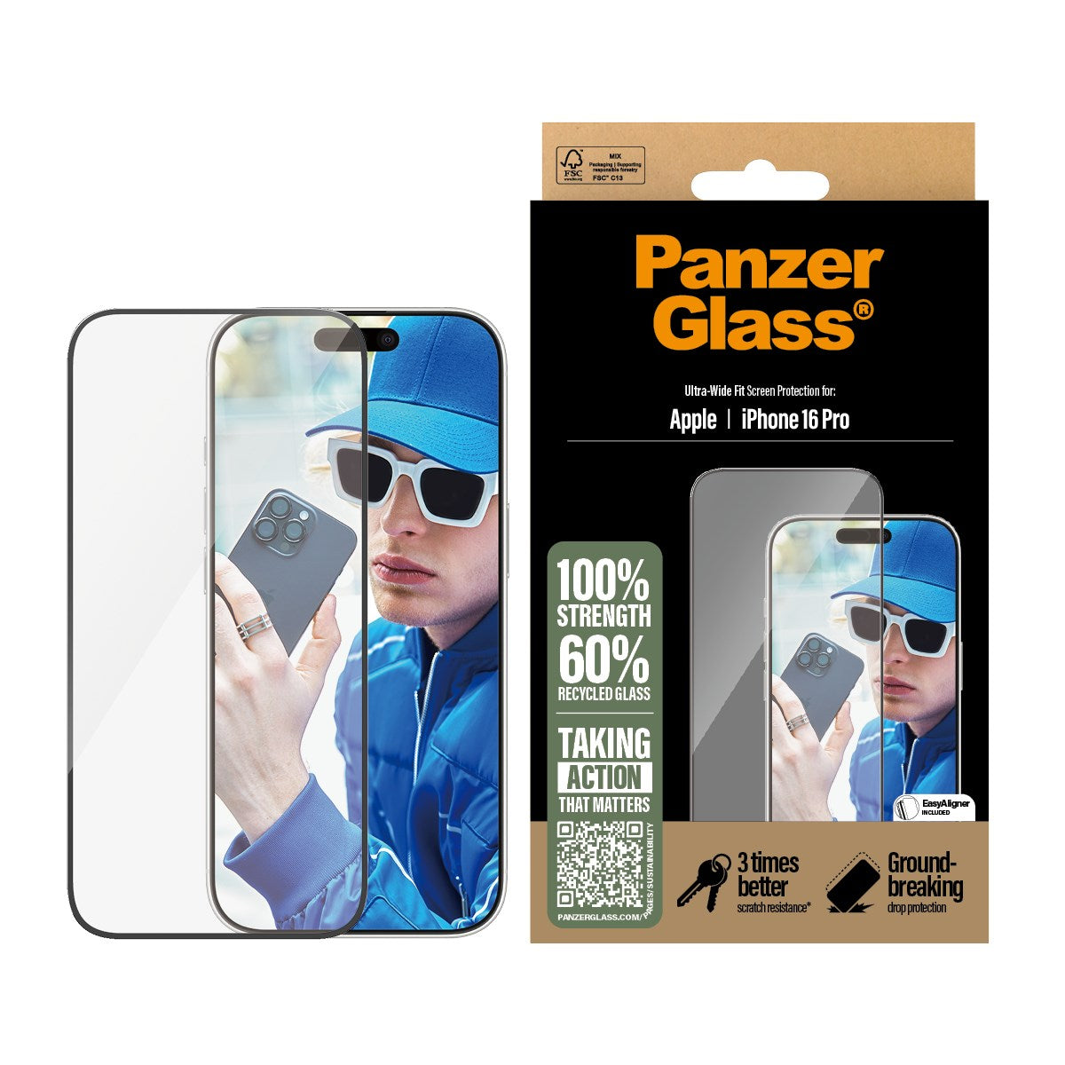 PanzerGlass® Skærmbeskyttelse iPhone 16 Pro | Ultra-Wide Fit