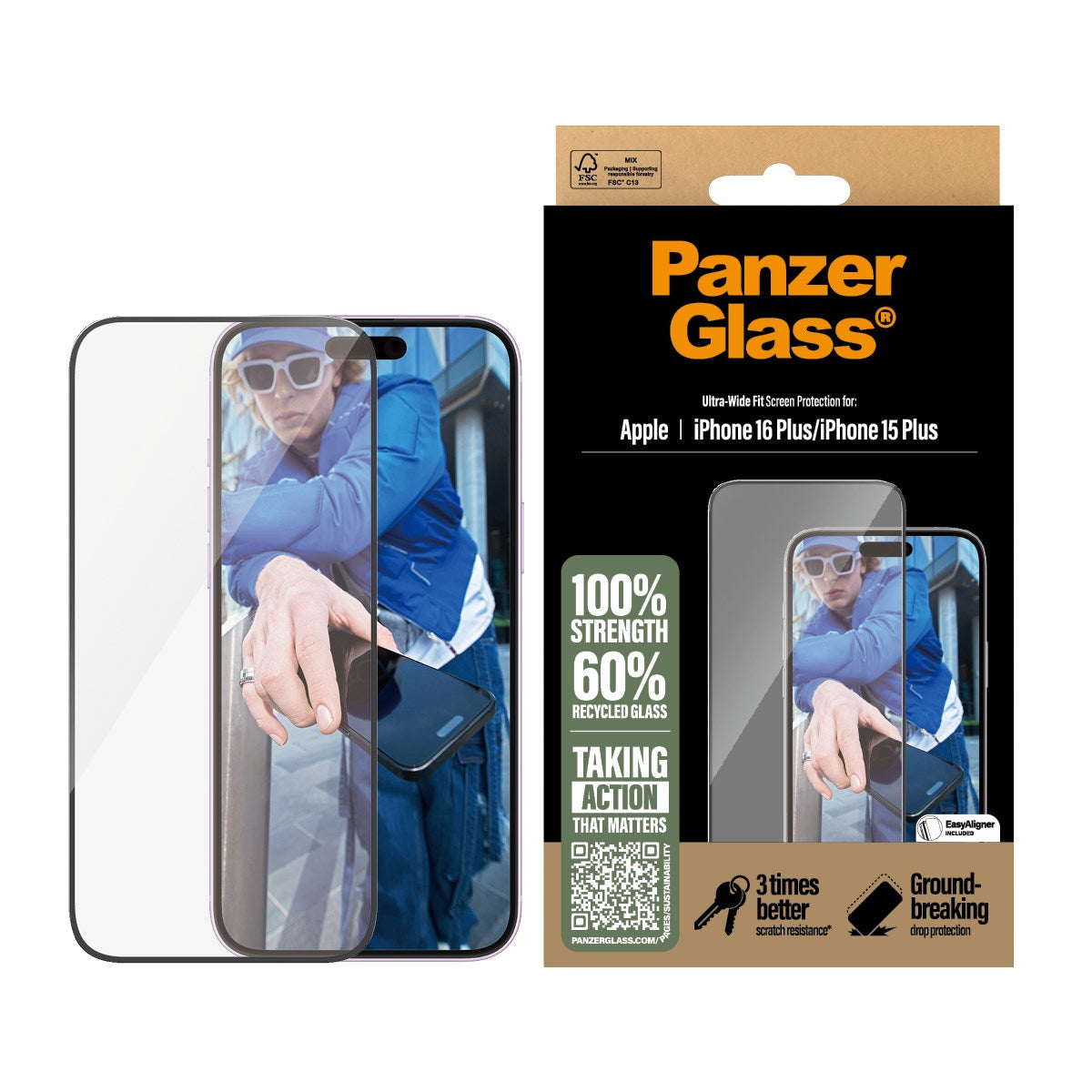 PanzerGlass® Skærmbeskyttelse iPhone 16 Plus | 15 Plus | Ultra-Wide Fit