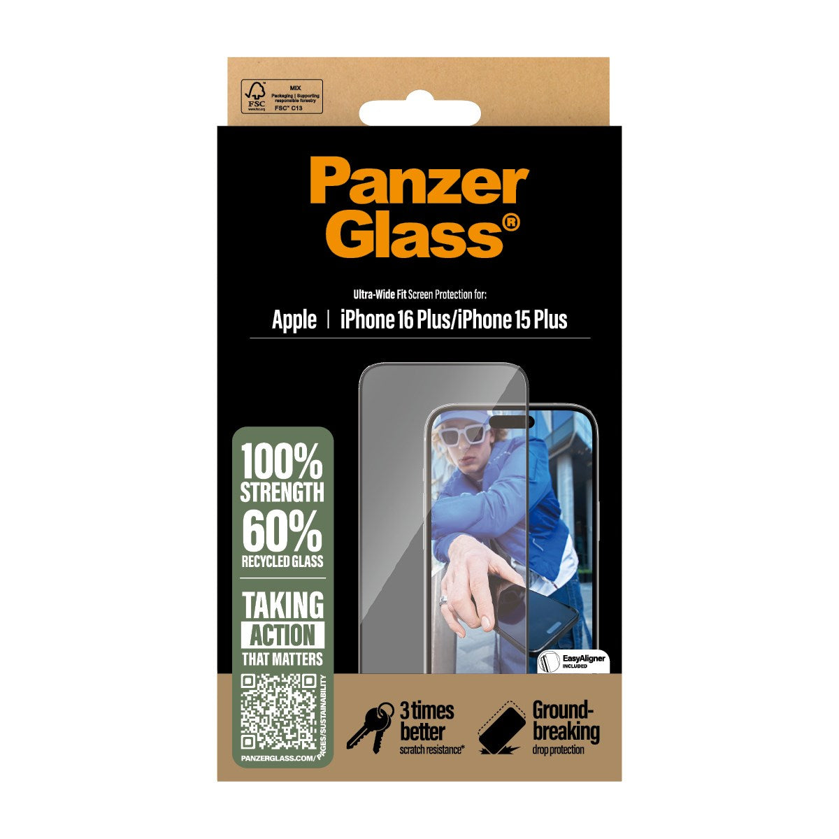 PanzerGlass® Skærmbeskyttelse iPhone 16 Plus | 15 Plus | Ultra-Wide Fit