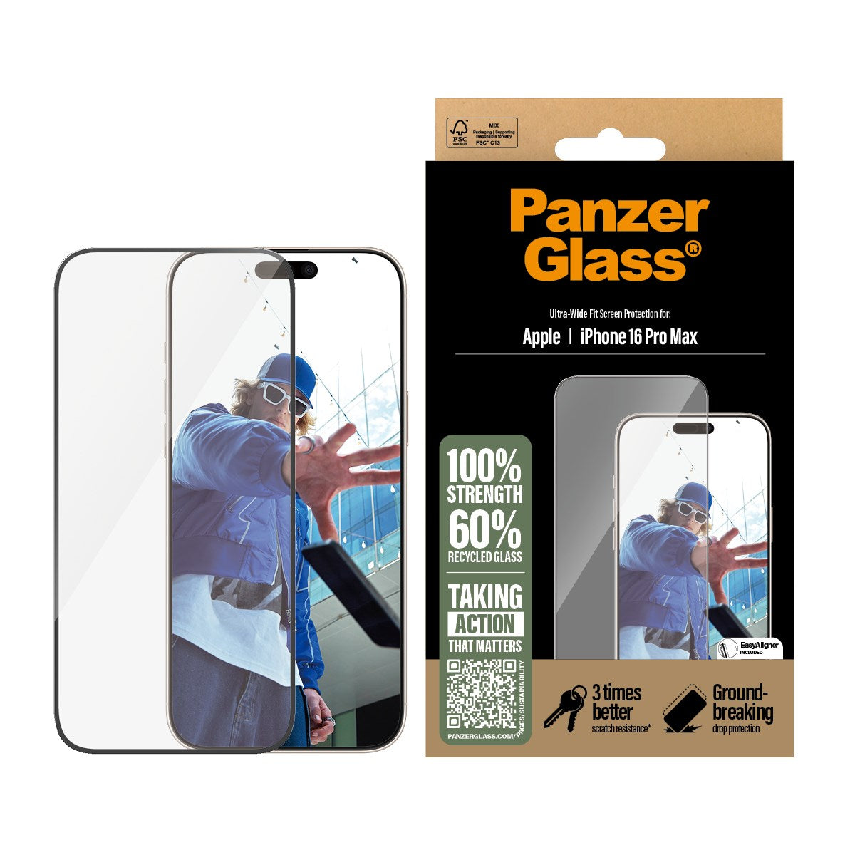 PanzerGlass® Skærmbeskyttelse iPhone 16 Pro Max | Ultra-Wide Fit
