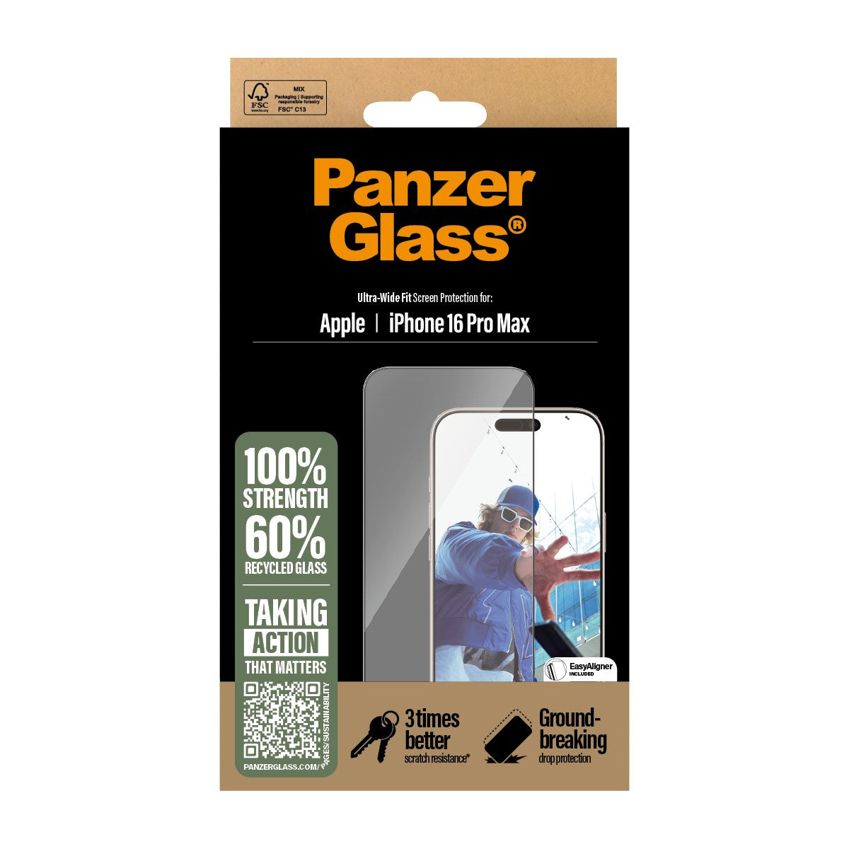PanzerGlass® Skærmbeskyttelse iPhone 16 Pro Max | Ultra-Wide Fit