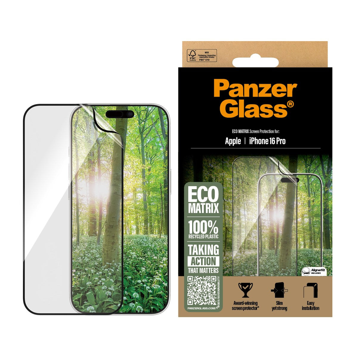 PanzerGlass® ECO MATRIX Skærmbeskyttelse iPhone 16 Pro | Ultra-Wide Fit