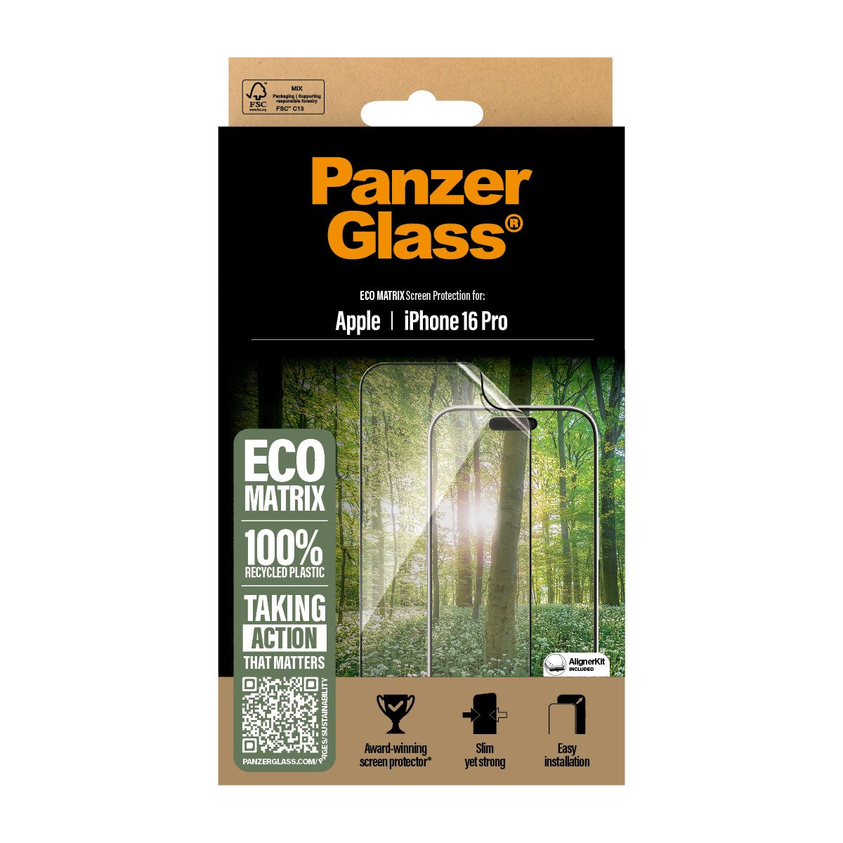 PanzerGlass® ECO MATRIX Skærmbeskyttelse iPhone 16 Pro | Ultra-Wide Fit