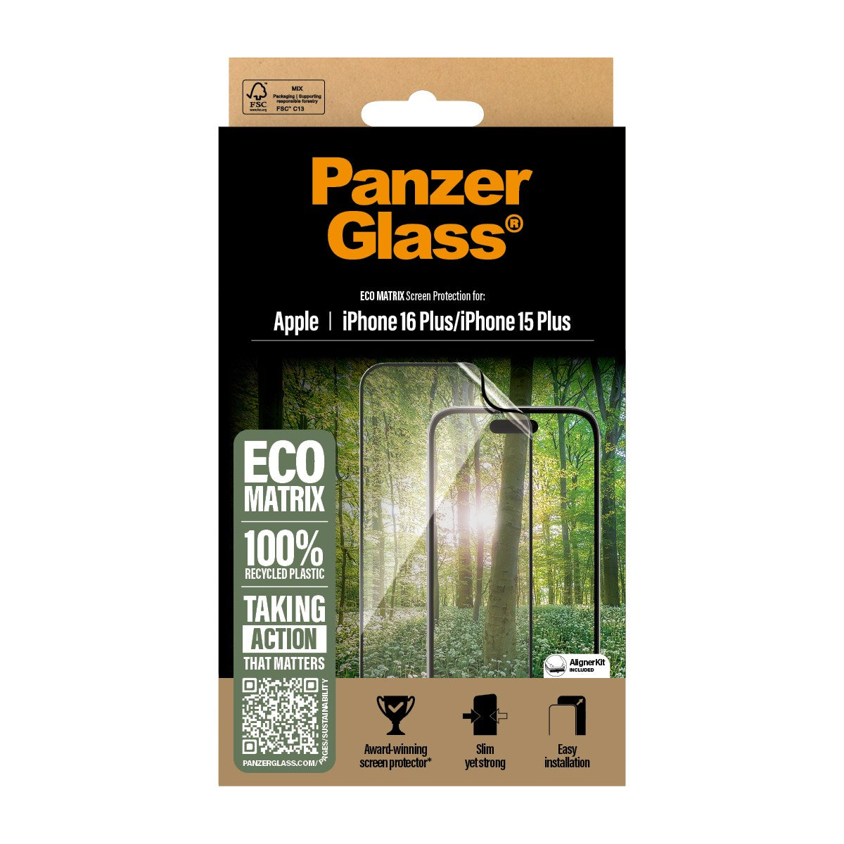 PanzerGlass® ECO MATRIX Skærmbeskyttelse iPhone 16 Plus | 15 Plus | Ultra-Wide Fit