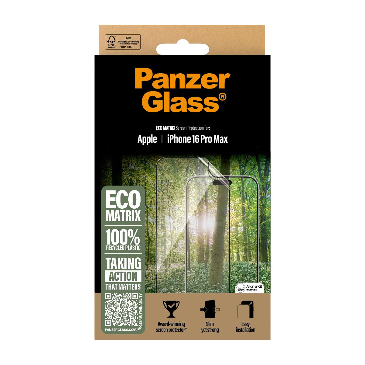 PanzerGlass® ECO MATRIX Skærmbeskyttelse iPhone 16 Pro Max | Ultra-Wide Fit