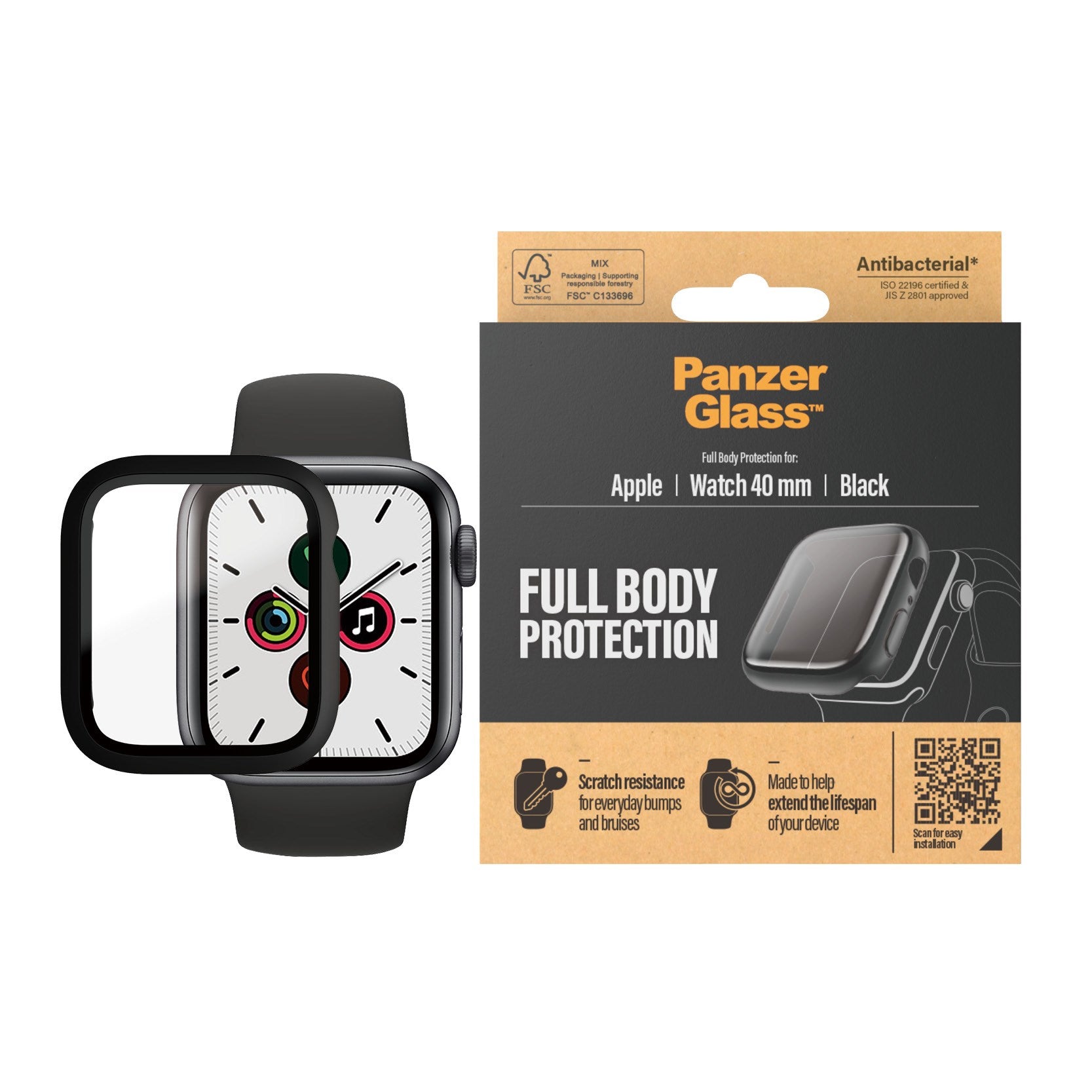 PanzerGlass® Skærmbeskyttelse Full Body Sort Apple Watch Series SE 3 | SE | 6 | 5 | 4 | 40mm