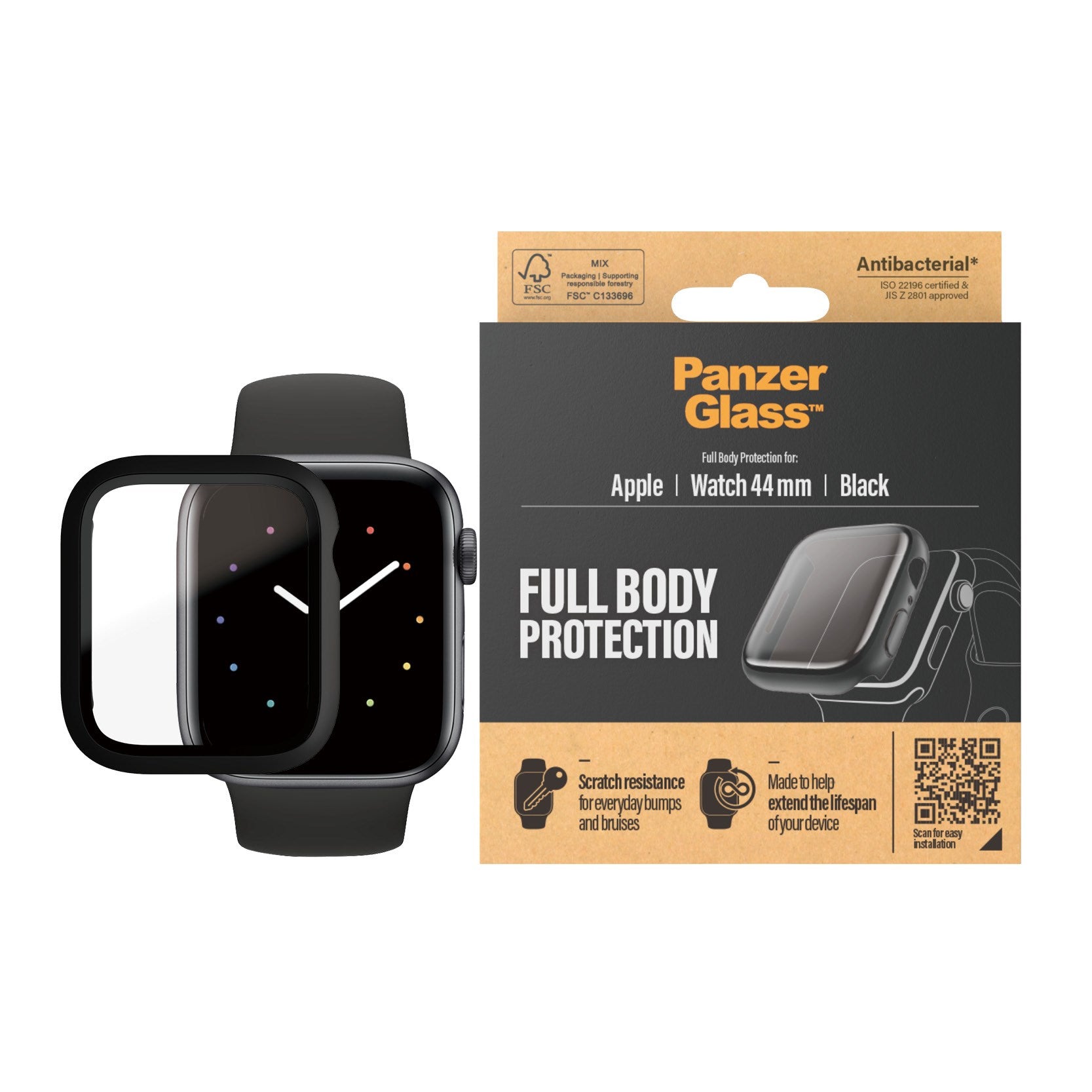 PanzerGlass® Skærmbeskyttelse Full Body Sort Apple Watch SE 3 | SE | 6 | 5 | 4 | 44mm