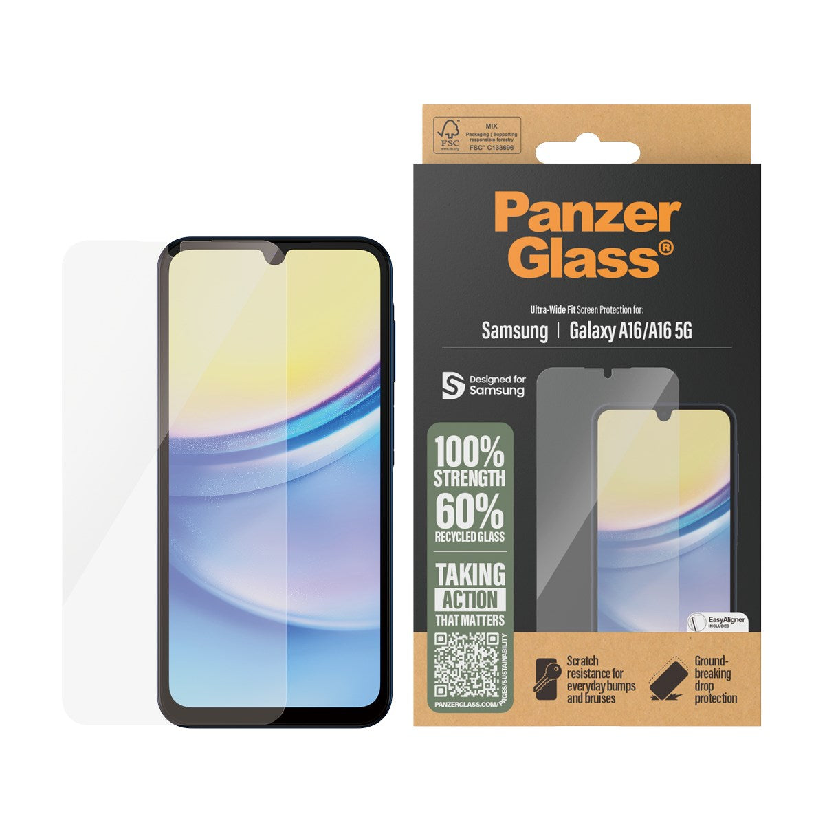 PanzerGlass® Skærmbeskyttelse Samsung Galaxy A16 | A16 5G | Ultra-Wide Fit m. EasyAligner